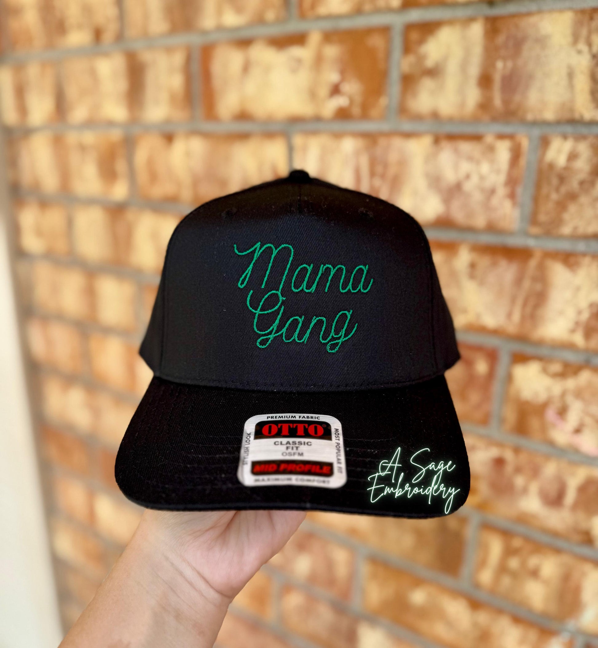 Embroidered mama gang Otto cap, 5 panel Otto cap, trucker hat, custom embroidery, embroidery trucker hat, monochrome look