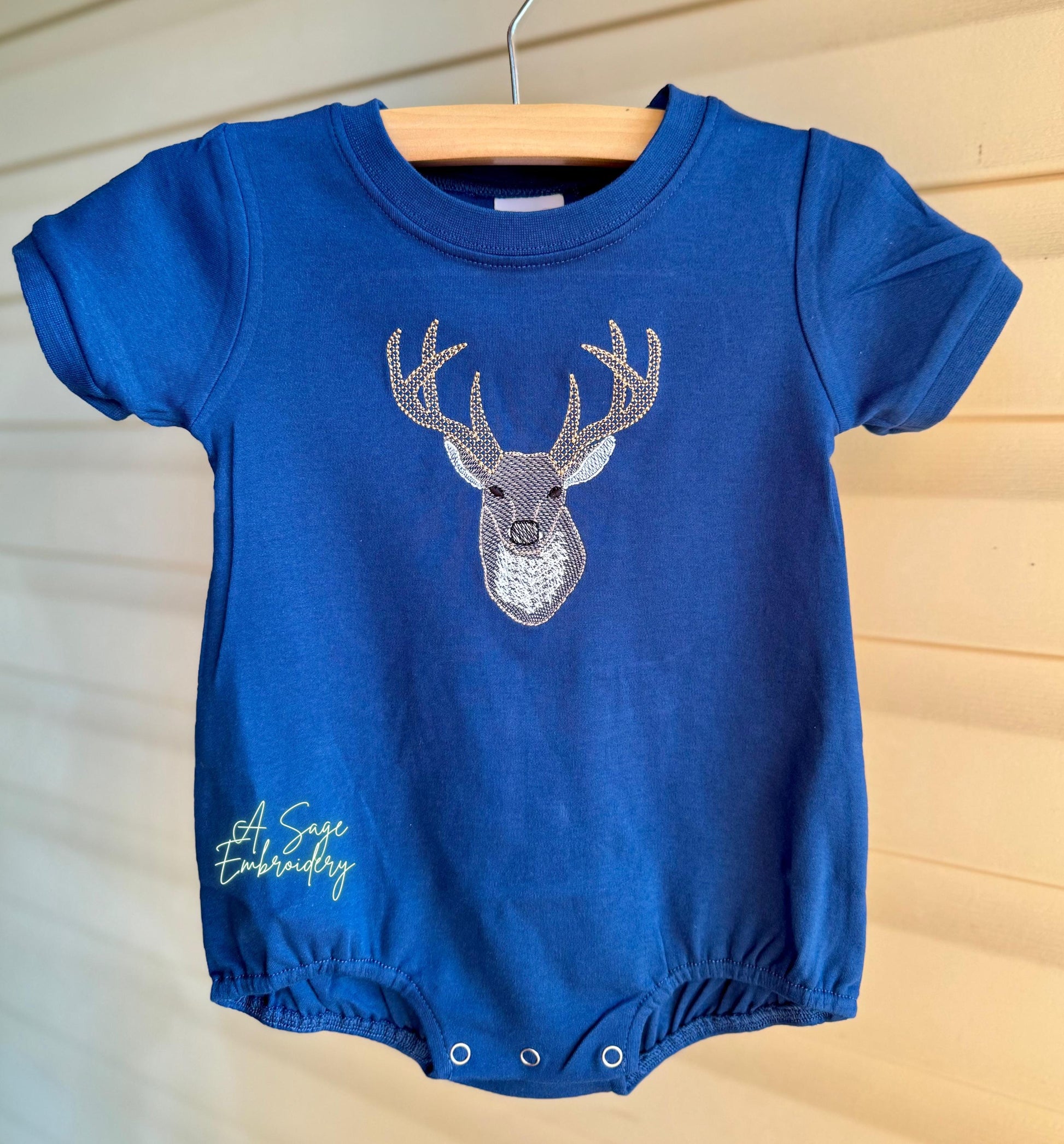 Embroidered Deer Bubble romper - T shirt - personalized - custom - embroidery - deer- buck - deer season - hunting season - name bubble tee
