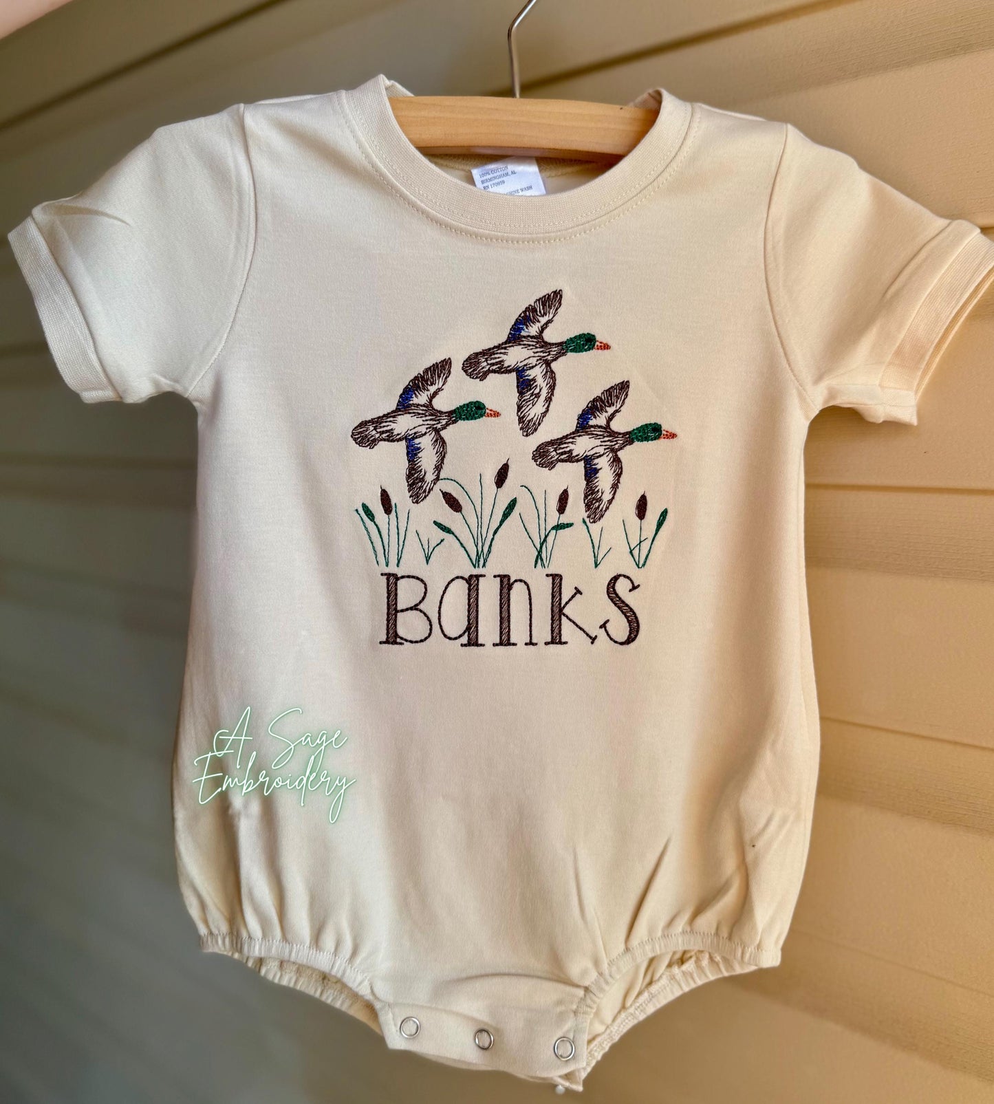 Personalized mallard duck Bubble Romper - custom name - bubble - personalized name - bubble romper - embroidered romper - embroidery