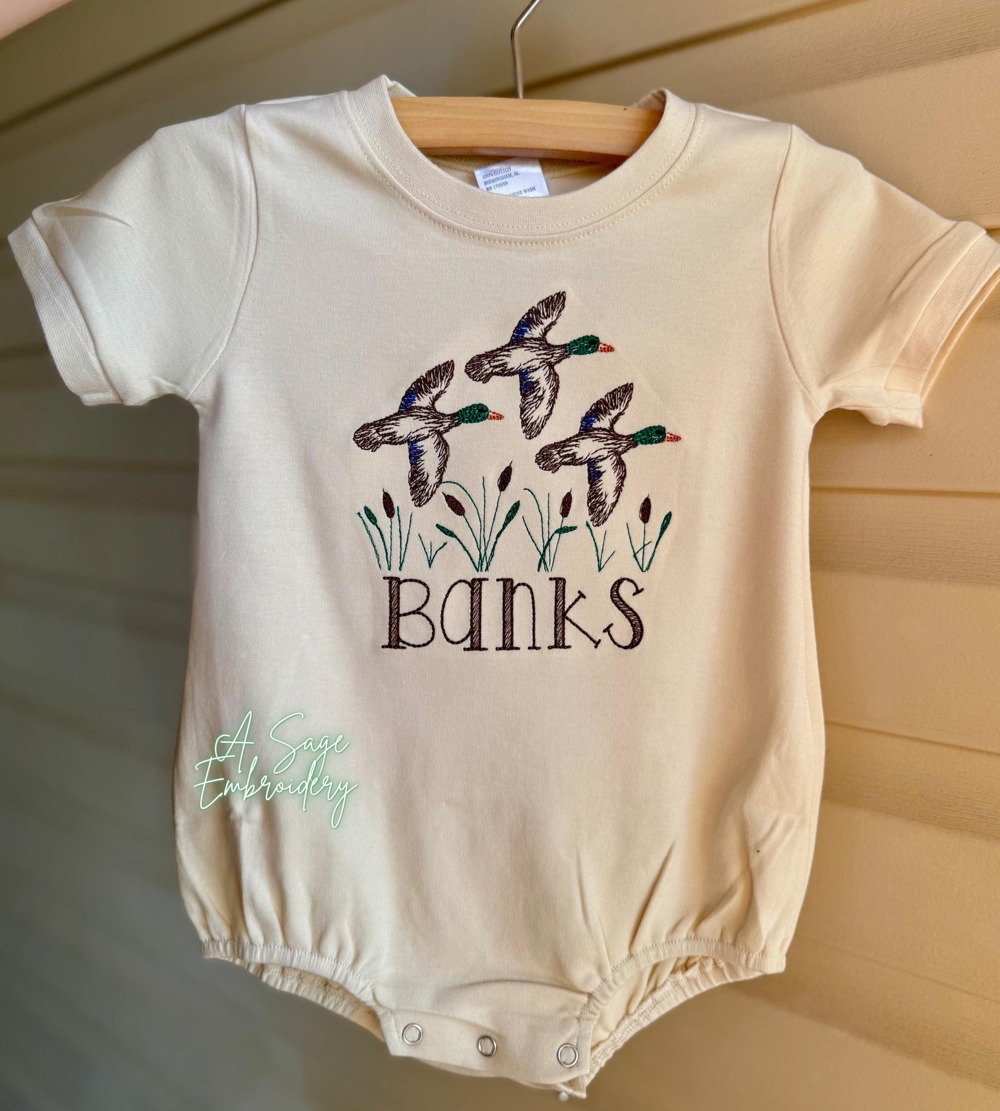 Personalized mallard duck Bubble Romper - custom name - bubble - personalized name - bubble romper - embroidered romper - embroidery