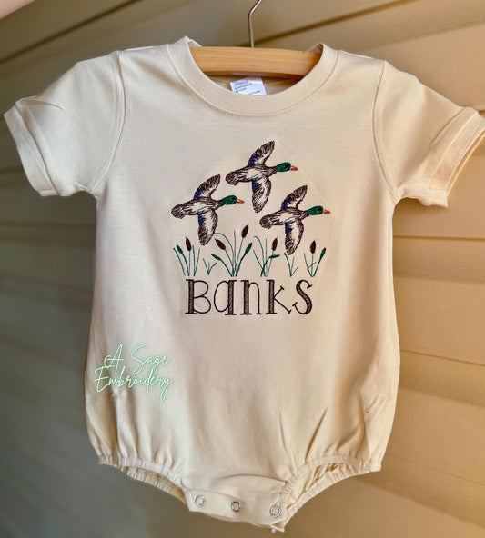 Personalized mallard duck Bubble Romper - custom name - bubble - personalized name - bubble romper - embroidered romper - embroidery