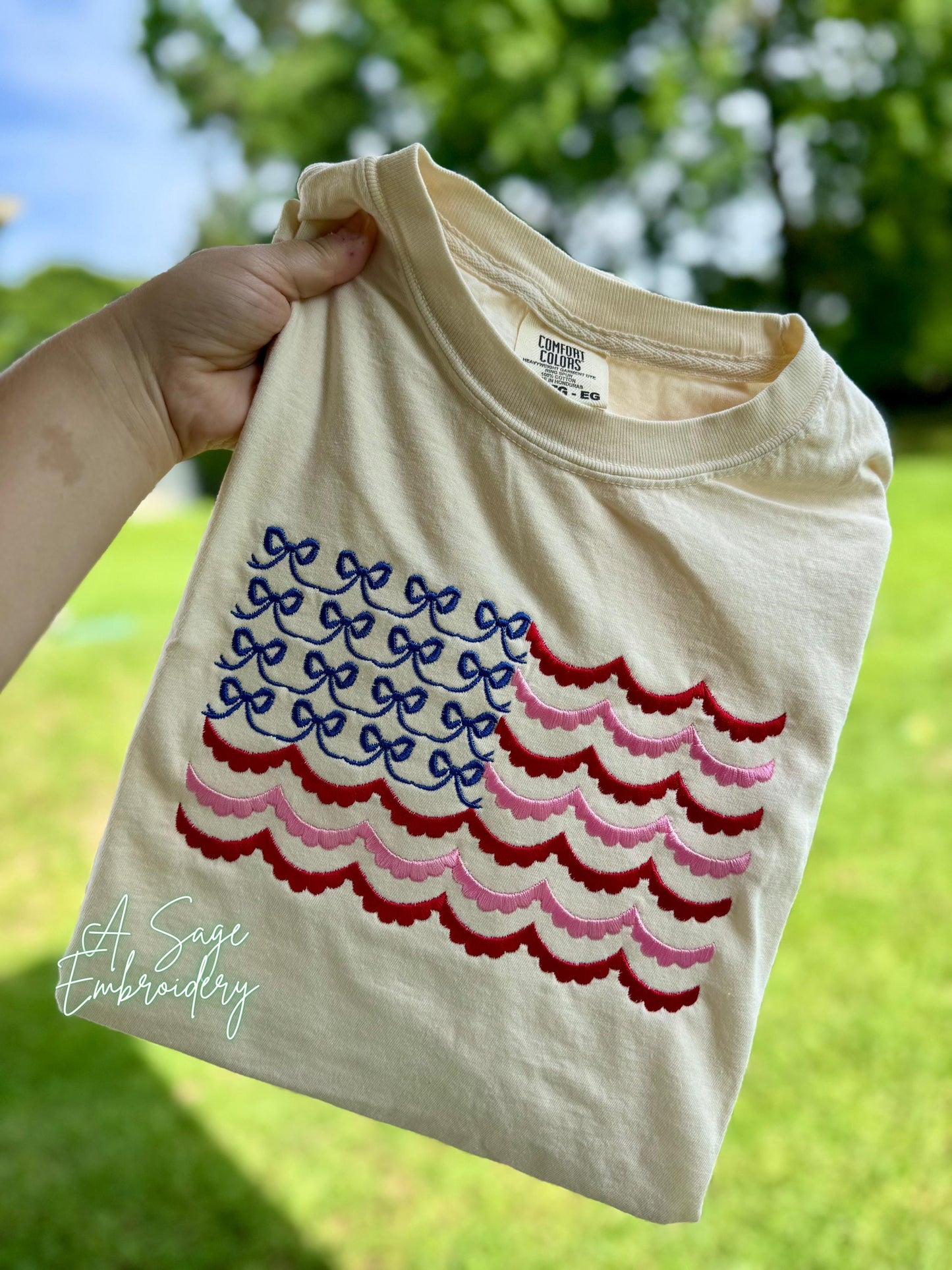 Couquette bow flag, patriotic t shirt, applique quilts design t shirt, American flag, USA, 4th of July, Memorial Day, American tee, comfort
