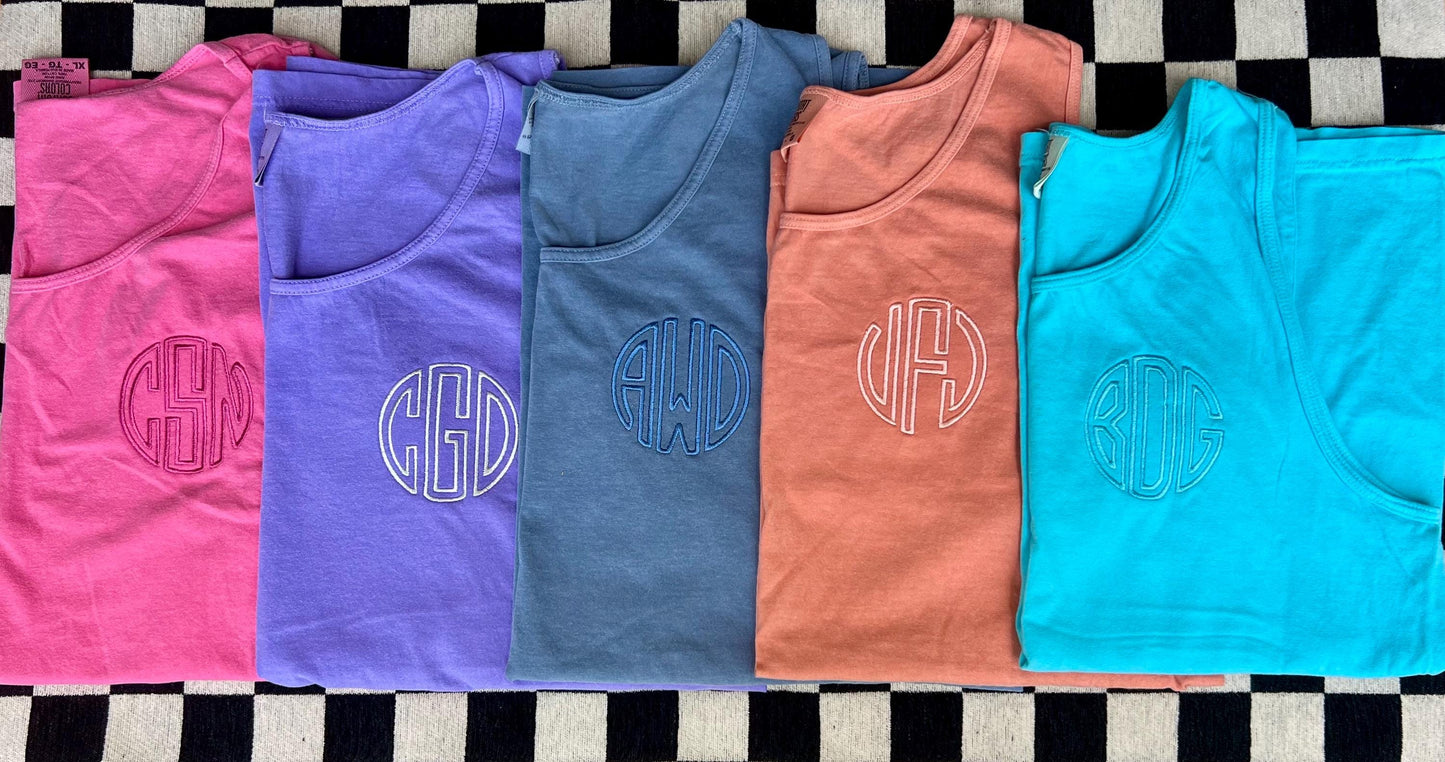 Monogram tank top - comfort colors tank top - unisex tank - monogram - embroidery - embroidered initials - custom t shirt - personalized tee