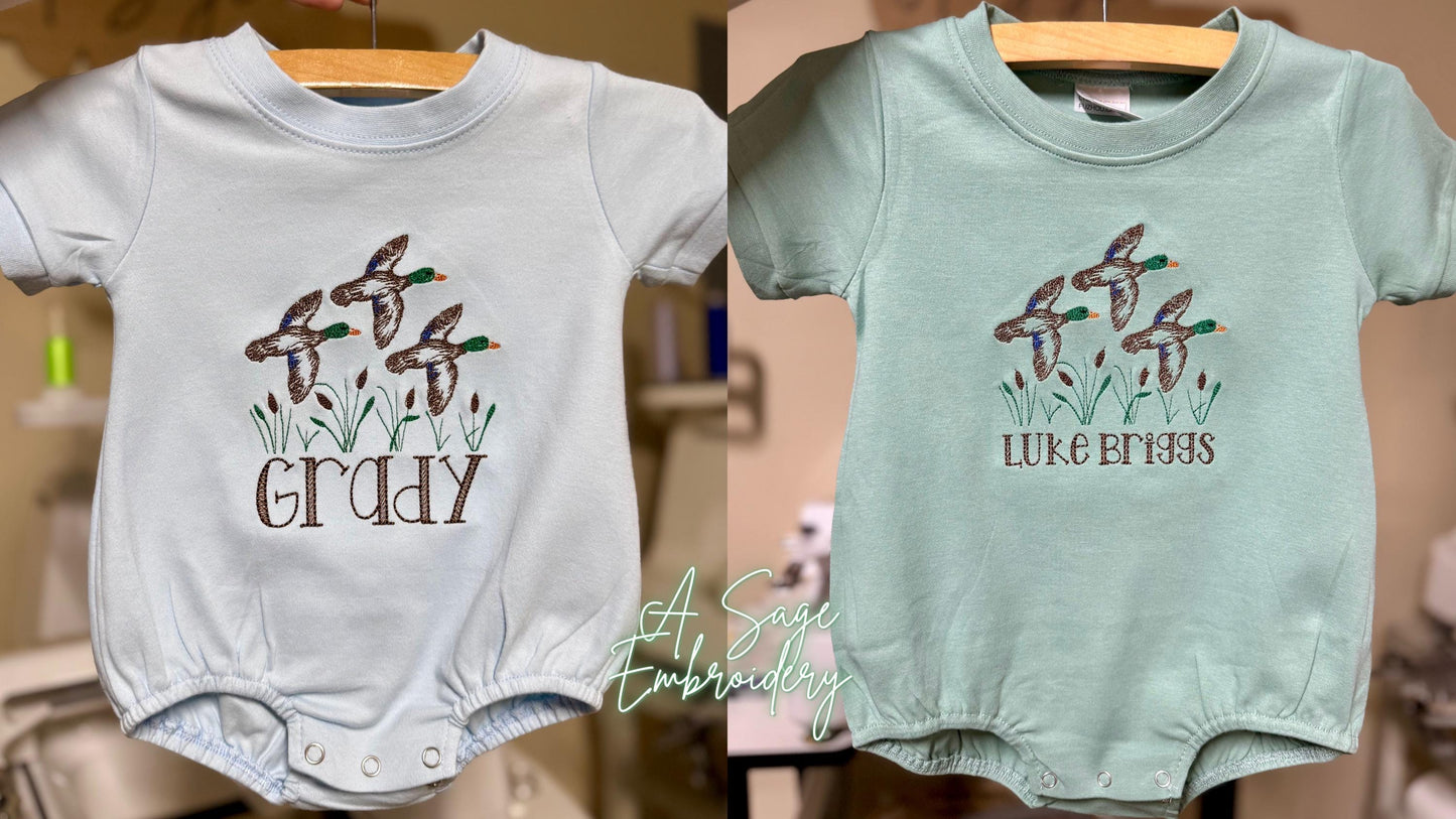 Personalized mallard duck Bubble Romper - custom name - bubble - personalized name - bubble romper - embroidered romper - embroidery