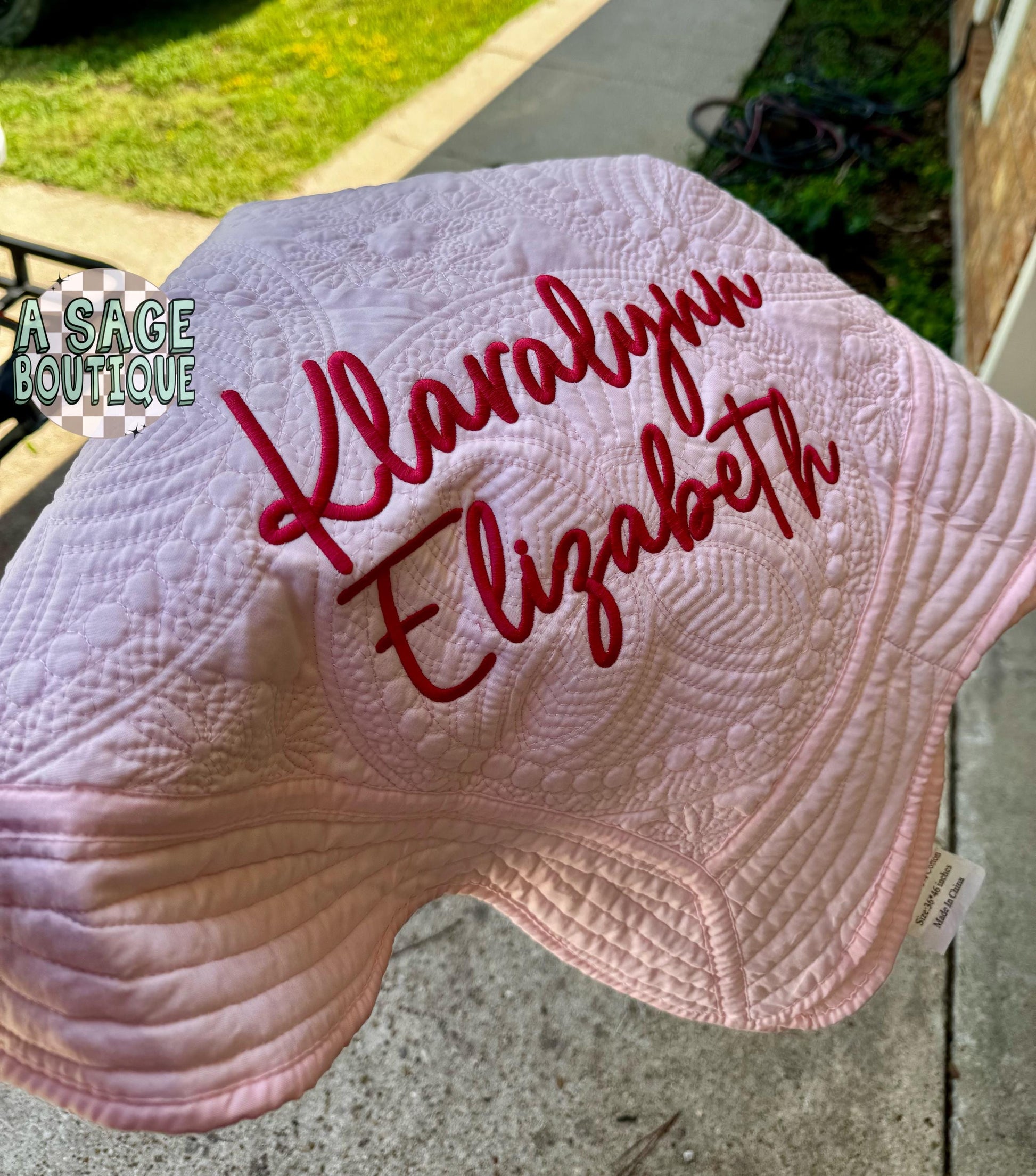 Embroidered custom name heirloom quilt with custom monogram, personalized baby blanket, baby girl quilt, embroidered custom heirloom blanket