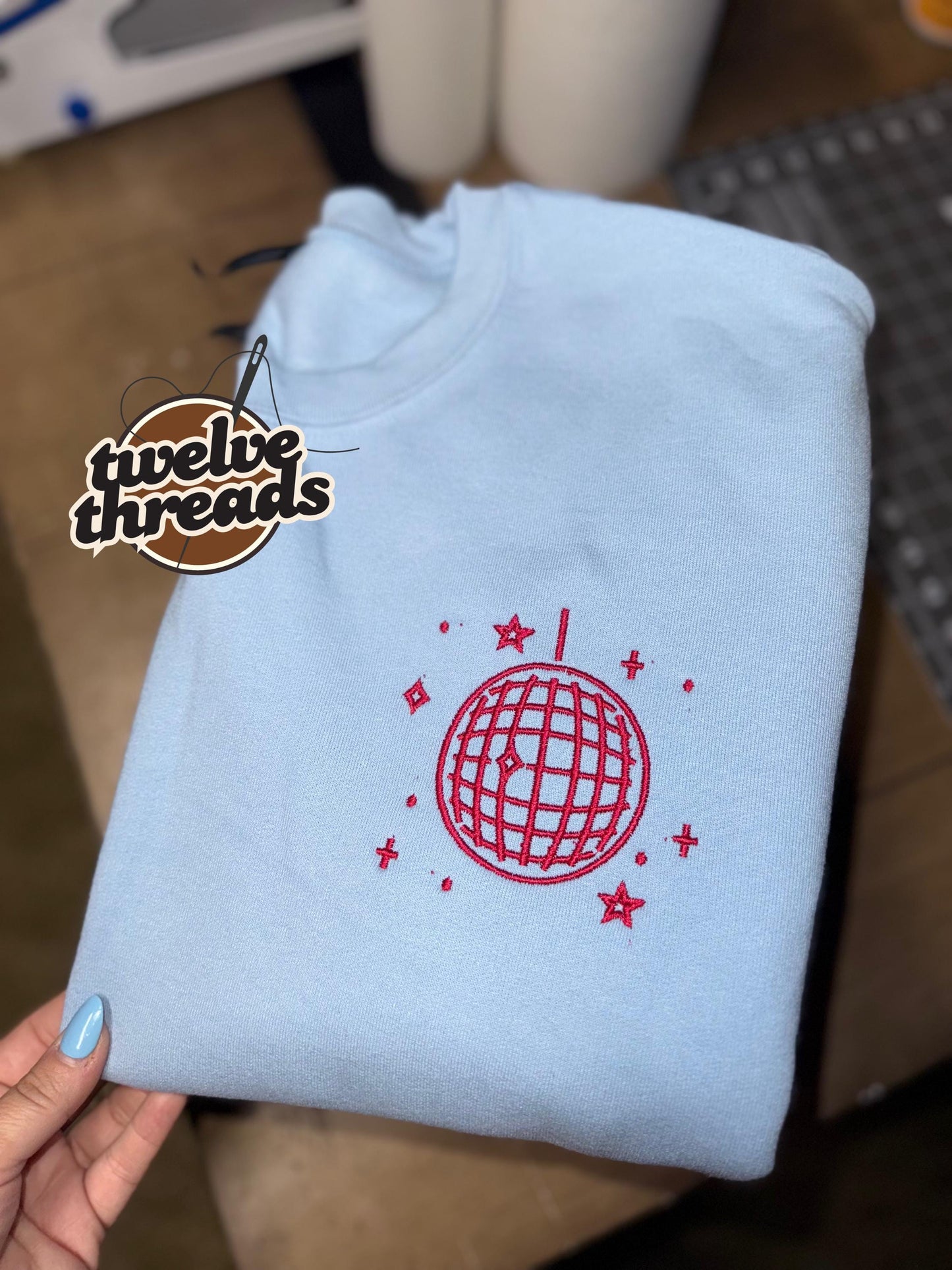 Disco ball - embroidery - embroidered - bachelorette- wedding - wife - cowgirl - retro - disco sweatshirt- t shirt