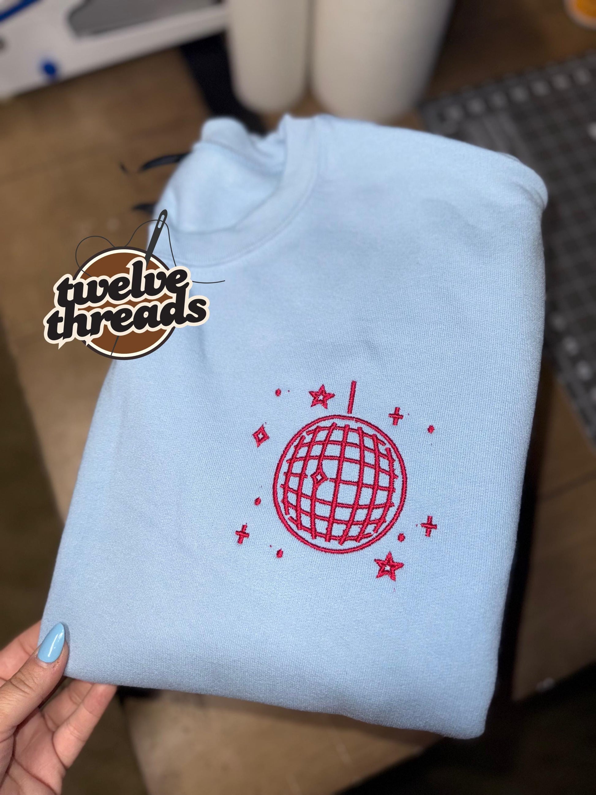 Disco ball - embroidery - embroidered - bachelorette- wedding - wife - cowgirl - retro - disco sweatshirt- t shirt