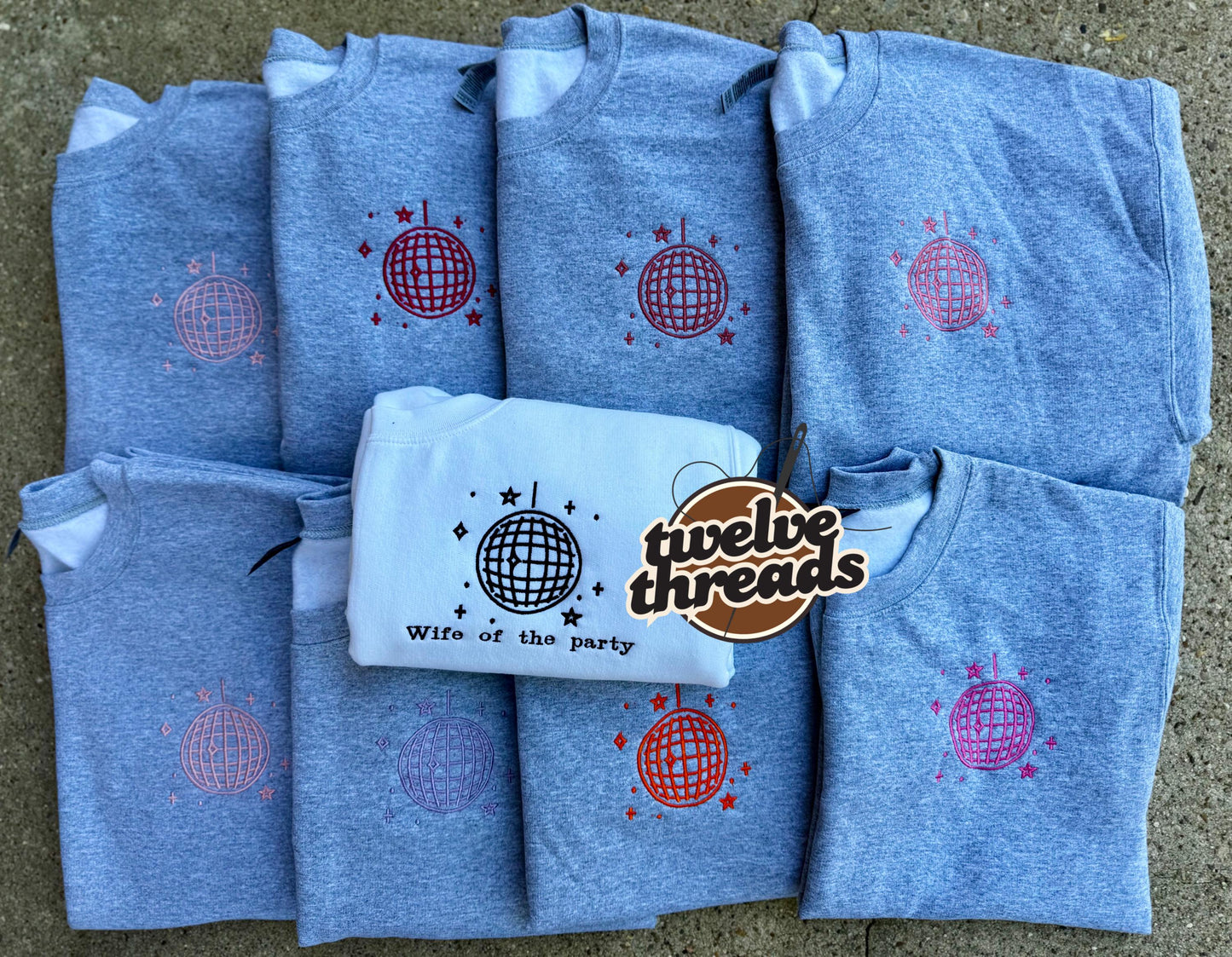 Disco ball - embroidery - embroidered - bachelorette- wedding - wife - cowgirl - retro - disco sweatshirt- t shirt