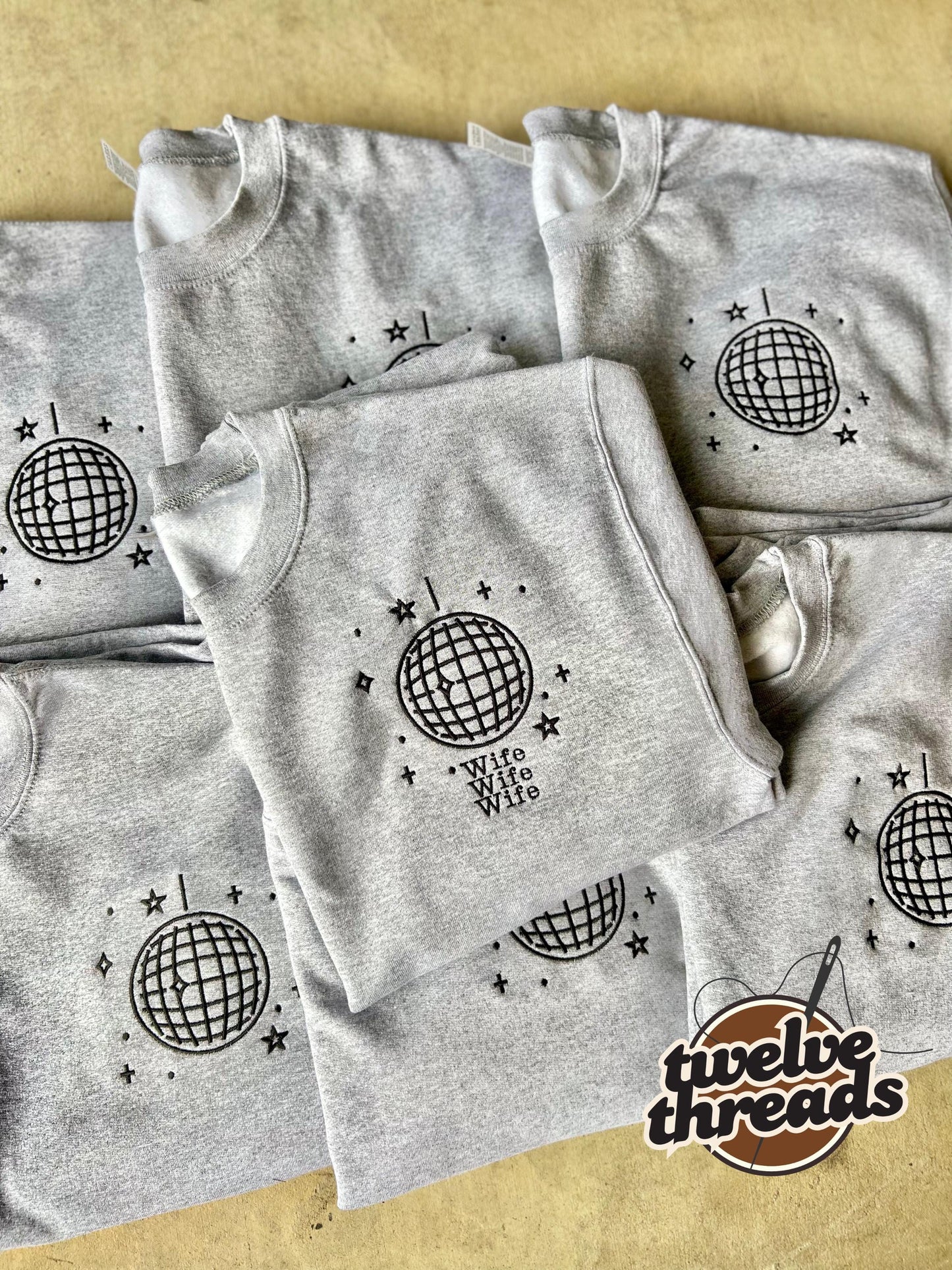 Disco ball - embroidery - embroidered - bachelorette- wedding - wife - cowgirl - retro - disco sweatshirt- t shirt