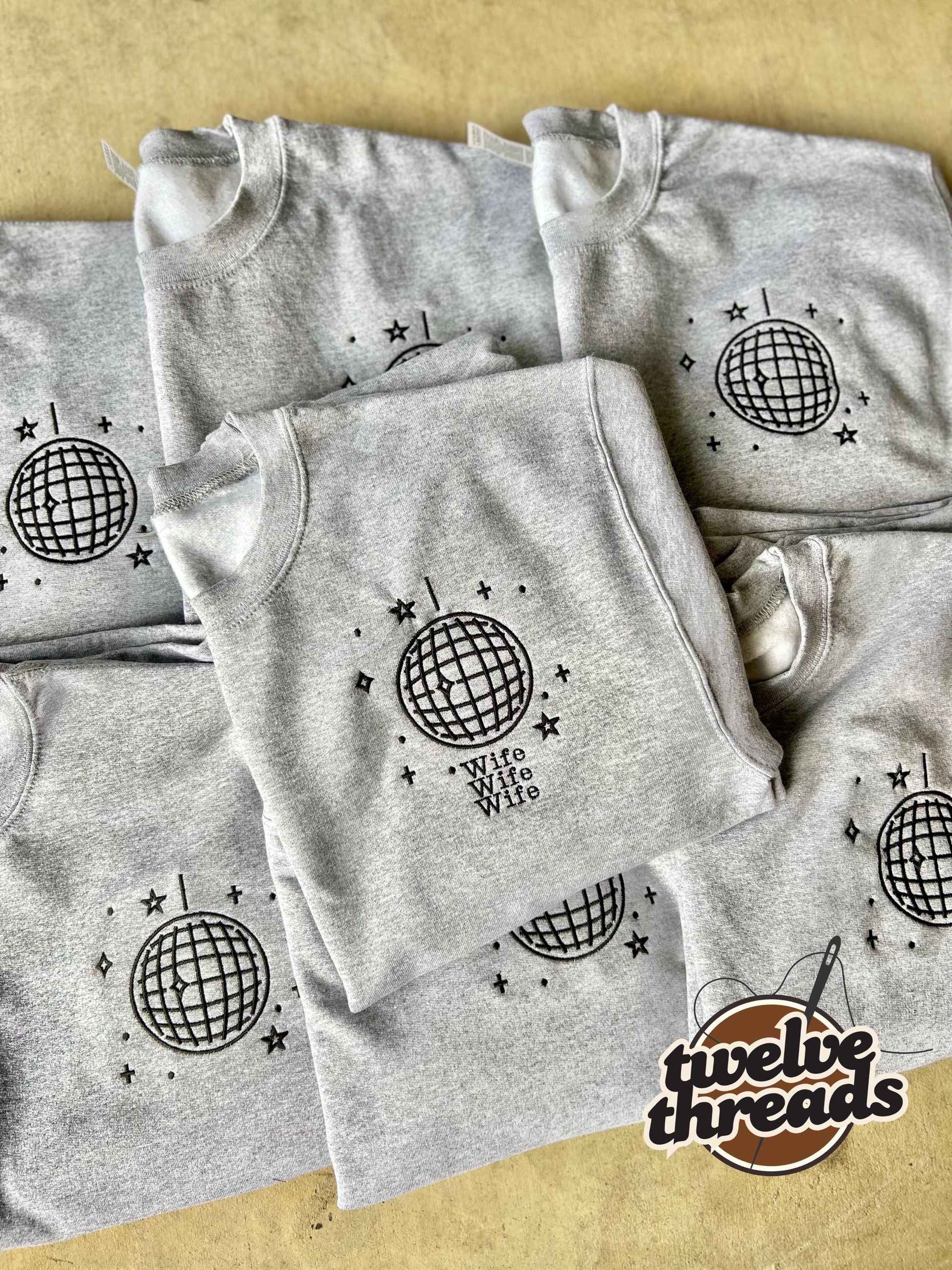 Disco ball - embroidery - embroidered - bachelorette- wedding - wife - cowgirl - retro - disco sweatshirt- t shirt