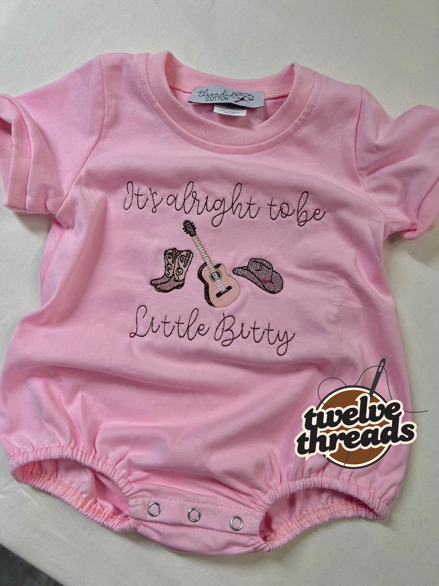 It’s alright to be Little Bitty - country song - Alan Jackson - western - cowboy - embroidered t shirt - kids bubble romper - embroidery -