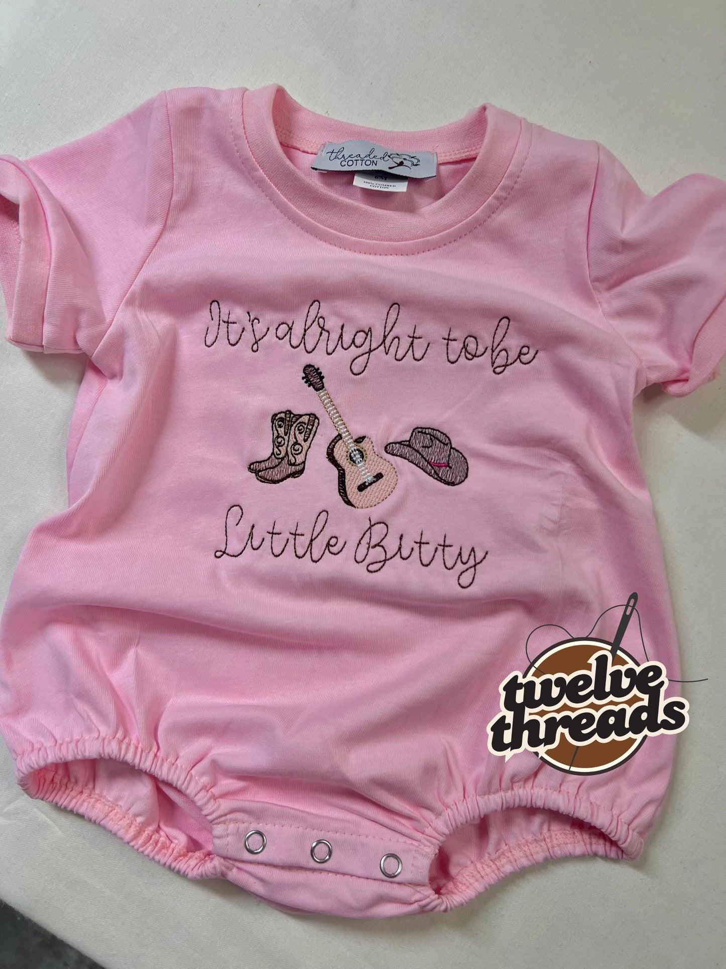 It’s alright to be Little Bitty - country song - Alan Jackson - western - cowboy - embroidered t shirt - kids bubble romper - embroidery -