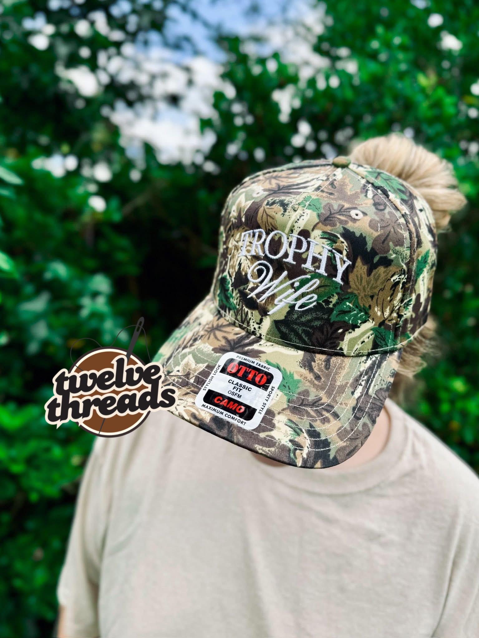 Embroidered trophy wife Otto cap, 5 panel Otto cap, trucker hat, custom embroidery, embroidery trucker hat, monochrome look