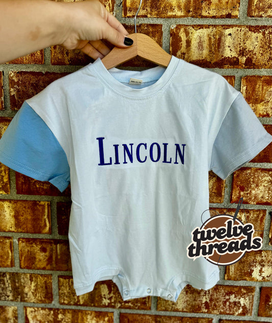 Color block bubble romper / embroidered bubble romper / bubble romper with custom embroidery personalized bubble romper / boys and girls