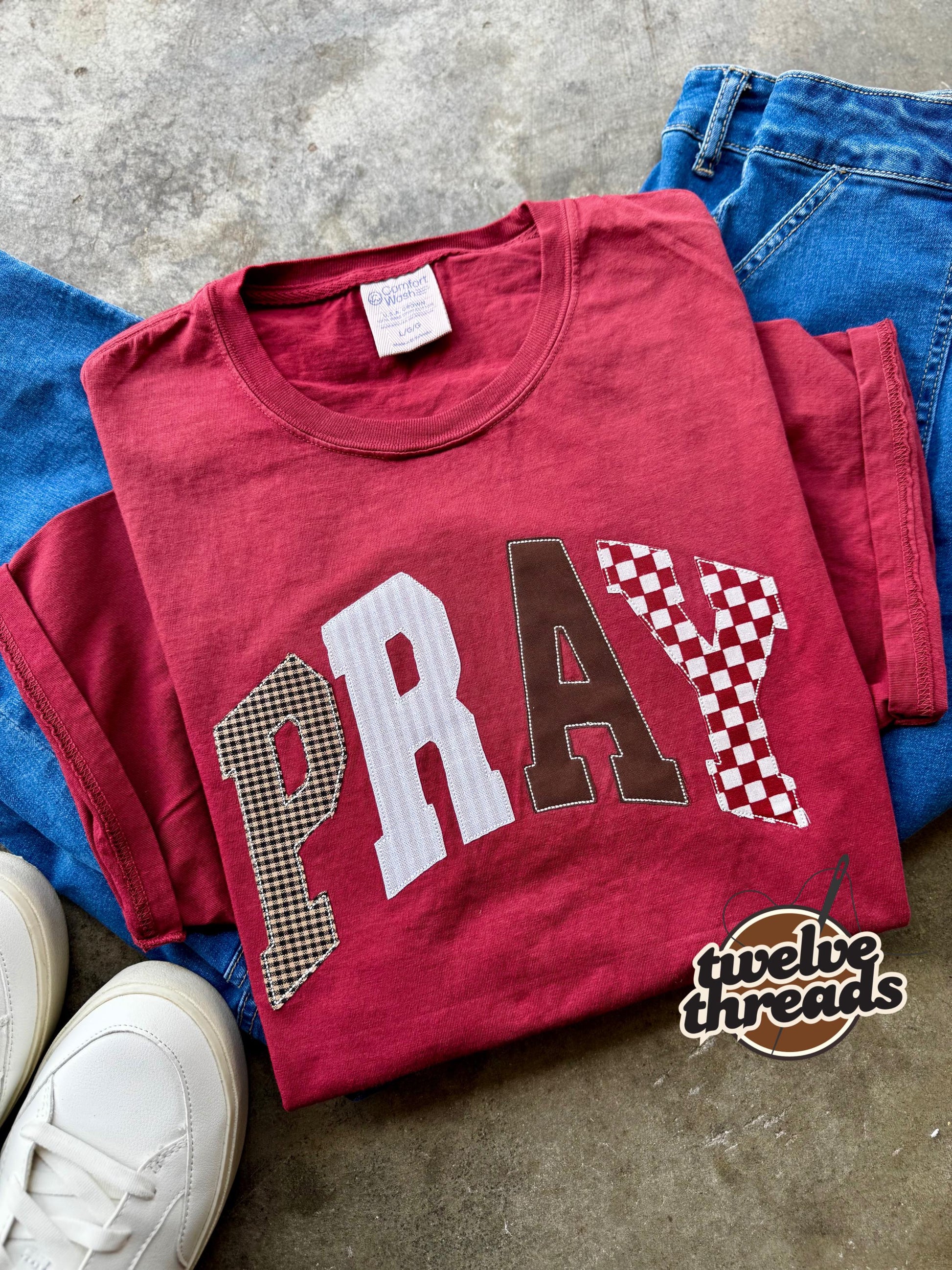 Array applique pray, Christian faith based comfort colors and Gildan sweatshirt and hoodie, pray more worry less, applique t shirts, pray