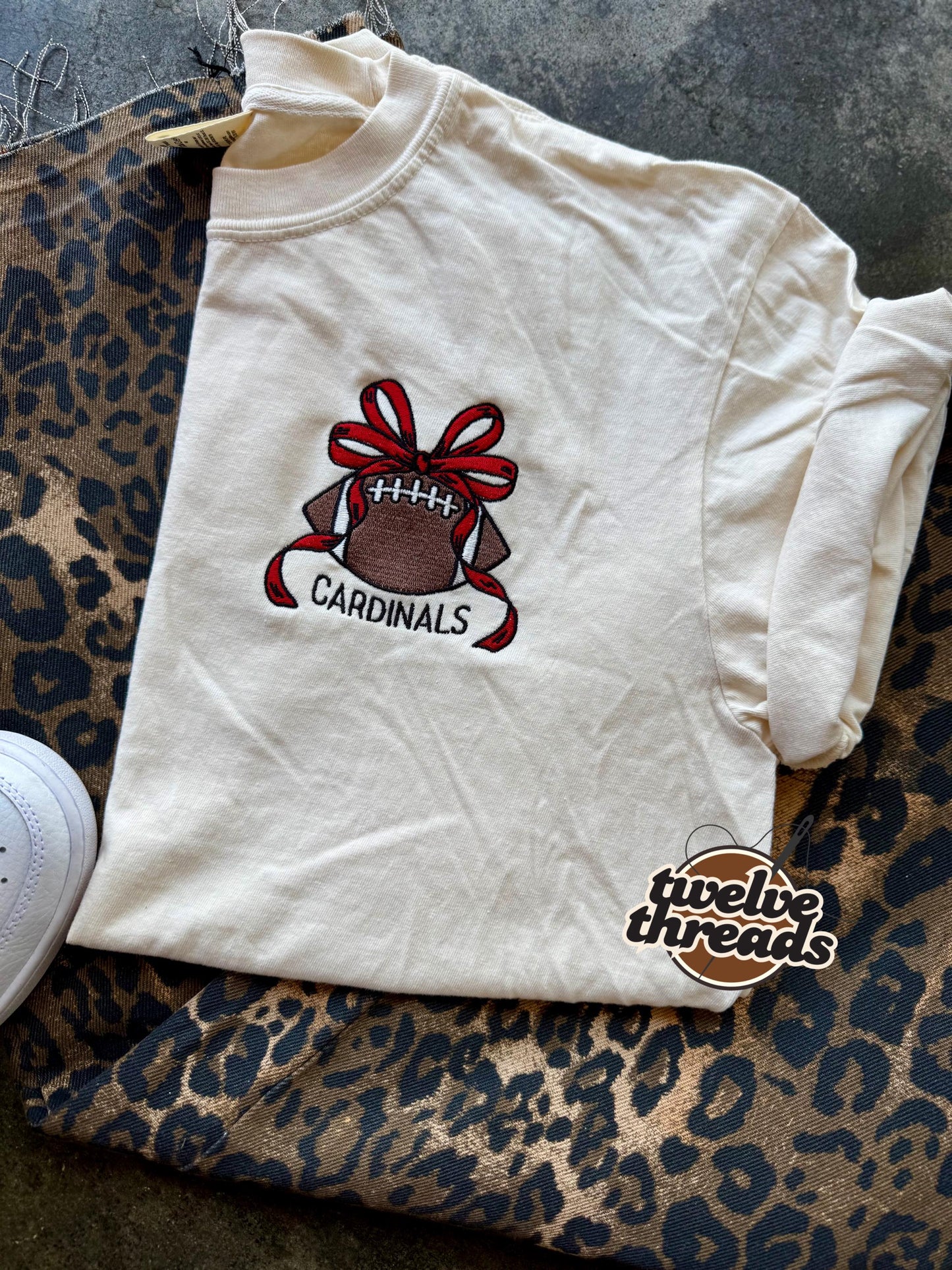 Custom football coquette bow, embroidered with team name, team number, custom monogram, football spirit wear, school spirit, sports, cheer