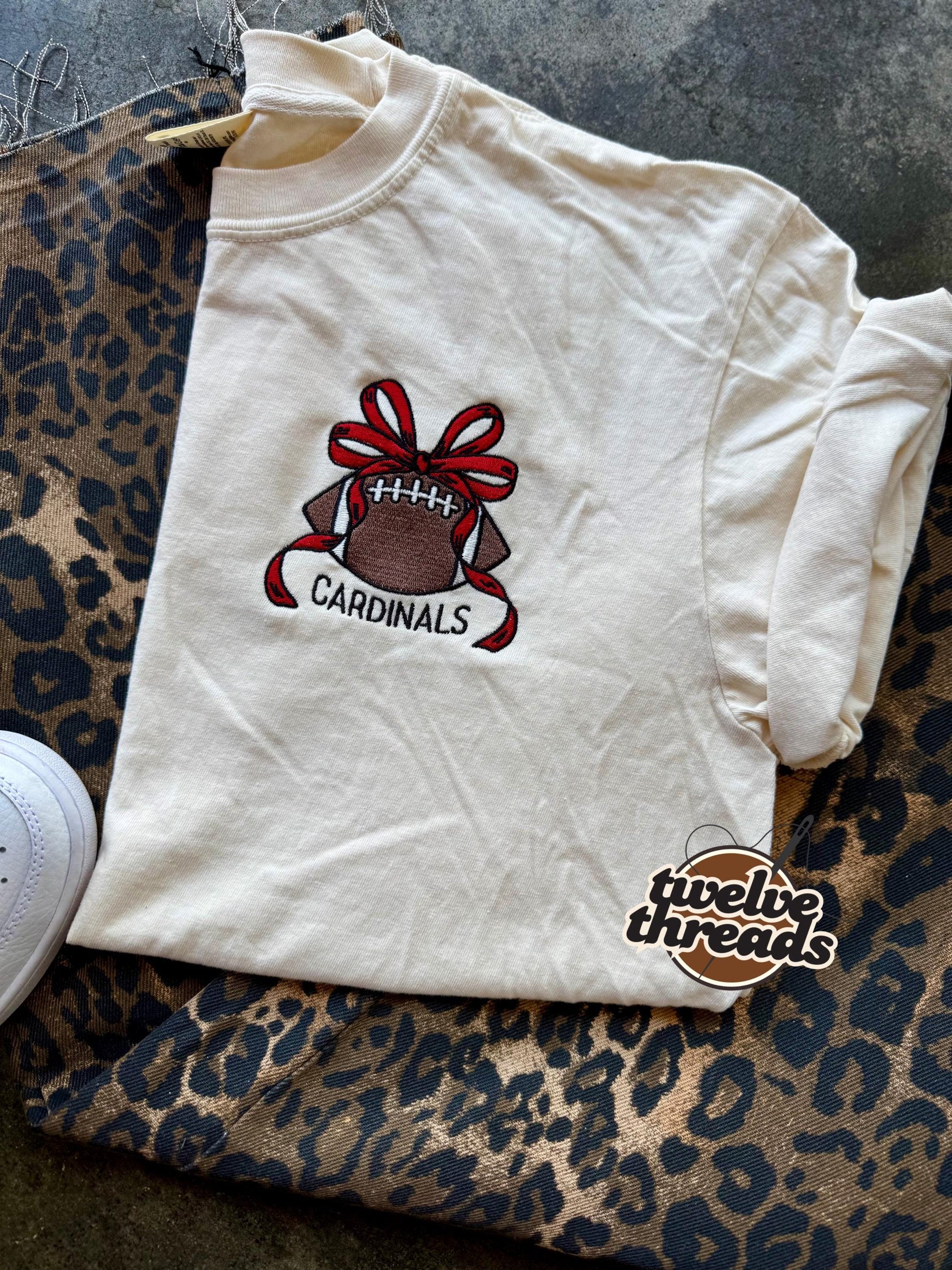 Custom football coquette bow, embroidered with team name, team number, custom monogram, football spirit wear, school spirit, sports, cheer