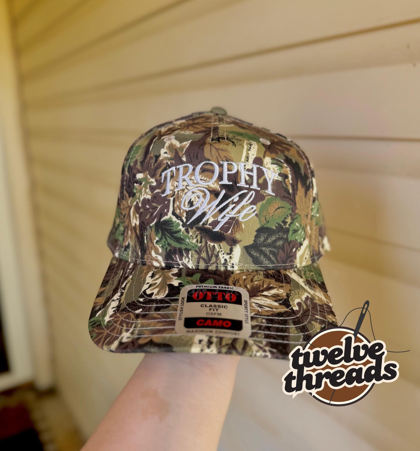Embroidered trophy wife Otto cap, 5 panel Otto cap, trucker hat, custom embroidery, embroidery trucker hat, monochrome look