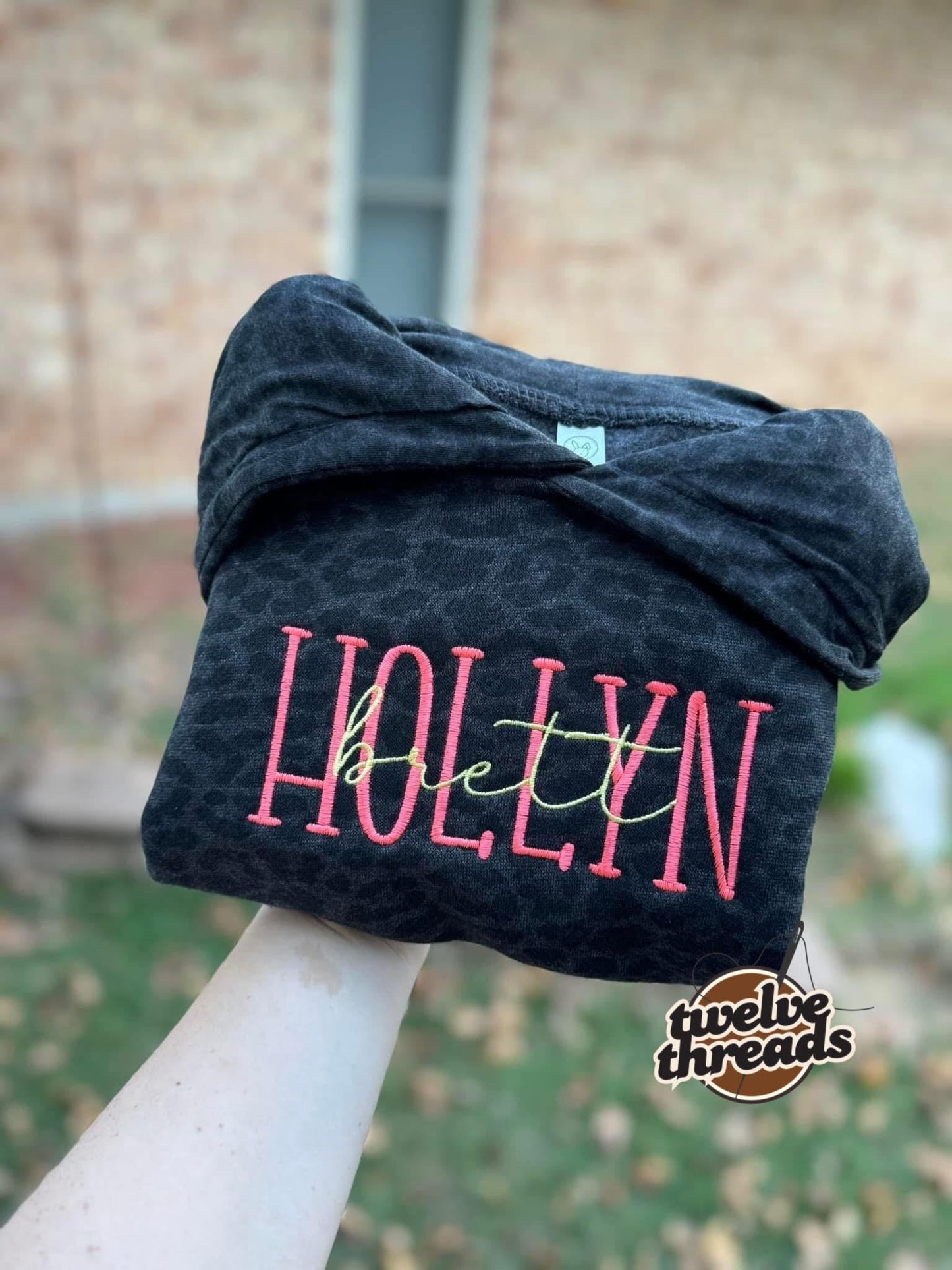 Embroidered double name hoodie / black leopard / vintage camo / embroidered kids hoodie / toddler hoodie / embroidery / custom name