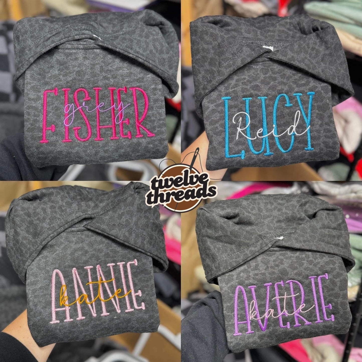 Embroidered double name hoodie / black leopard / vintage camo / embroidered kids hoodie / toddler hoodie / embroidery / custom name