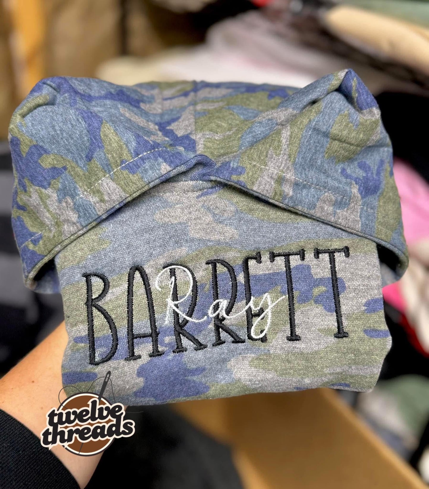 Embroidered double name hoodie / black leopard / vintage camo / embroidered kids hoodie / toddler hoodie / embroidery / custom name