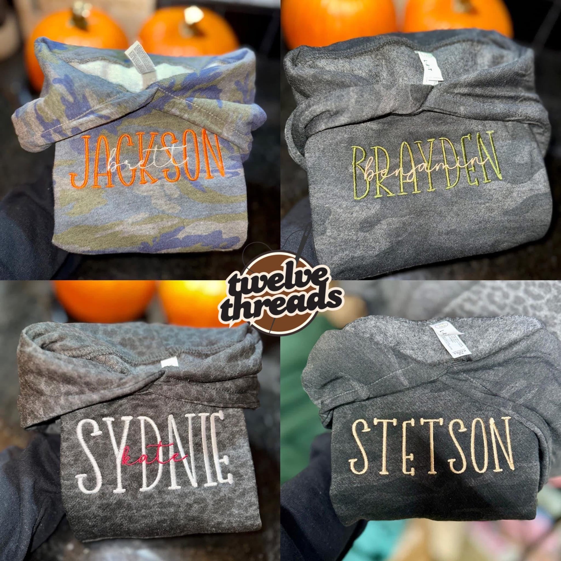 Embroidered double name hoodie / black leopard / vintage camo / embroidered kids hoodie / toddler hoodie / embroidery / custom name