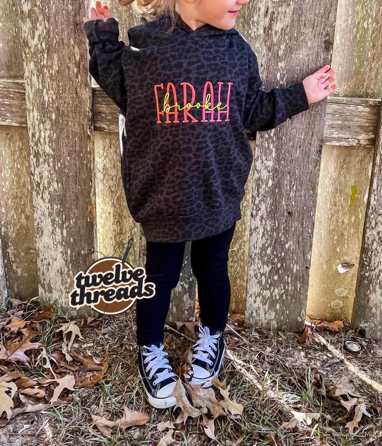 Embroidered double name hoodie / black leopard / vintage camo / embroidered kids hoodie / toddler hoodie / embroidery / custom name