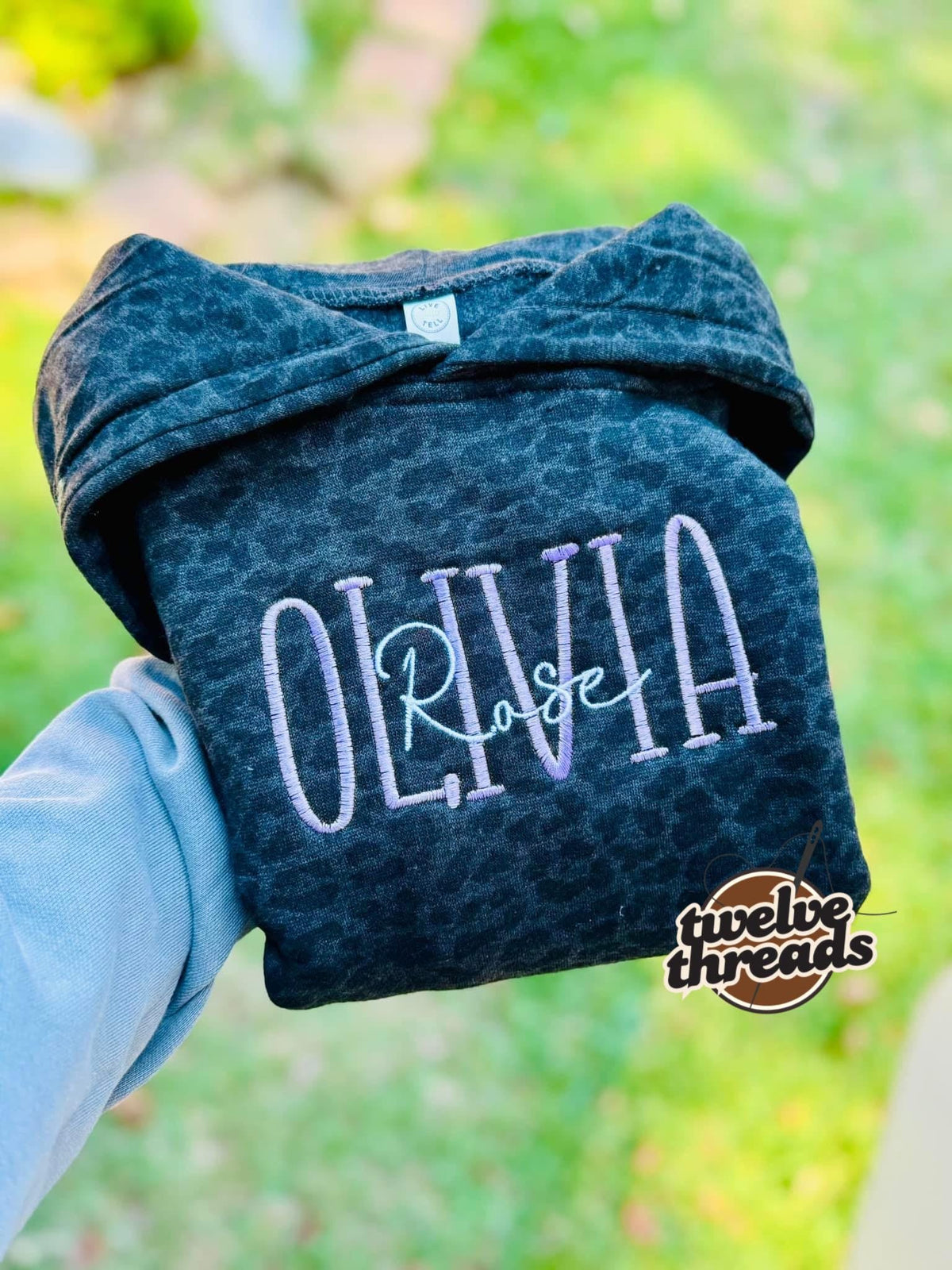 Embroidered double name hoodie / black leopard / vintage camo / embroidered kids hoodie / toddler hoodie / embroidery / custom name