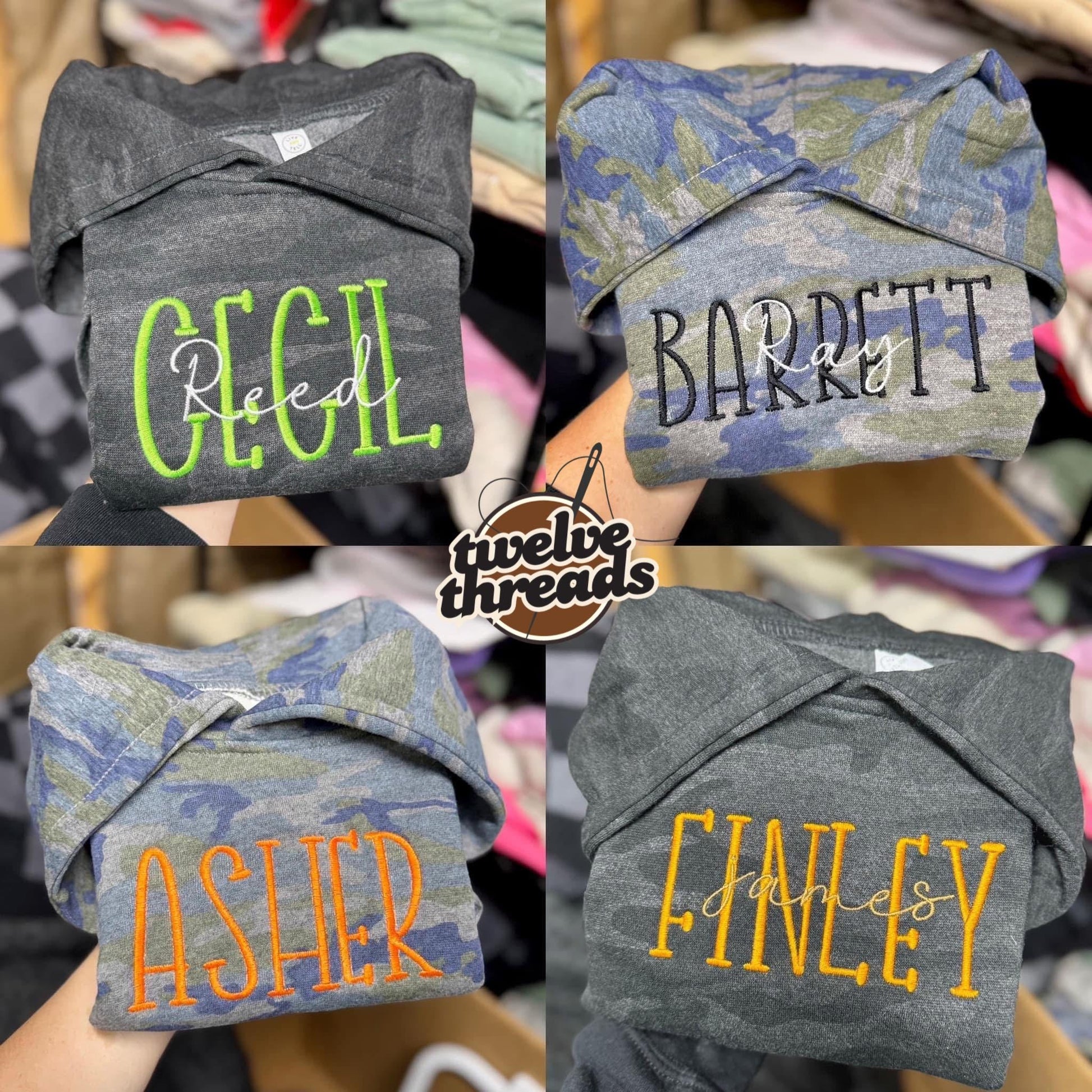 Embroidered double name hoodie / black leopard / vintage camo / embroidered kids hoodie / toddler hoodie / embroidery / custom name
