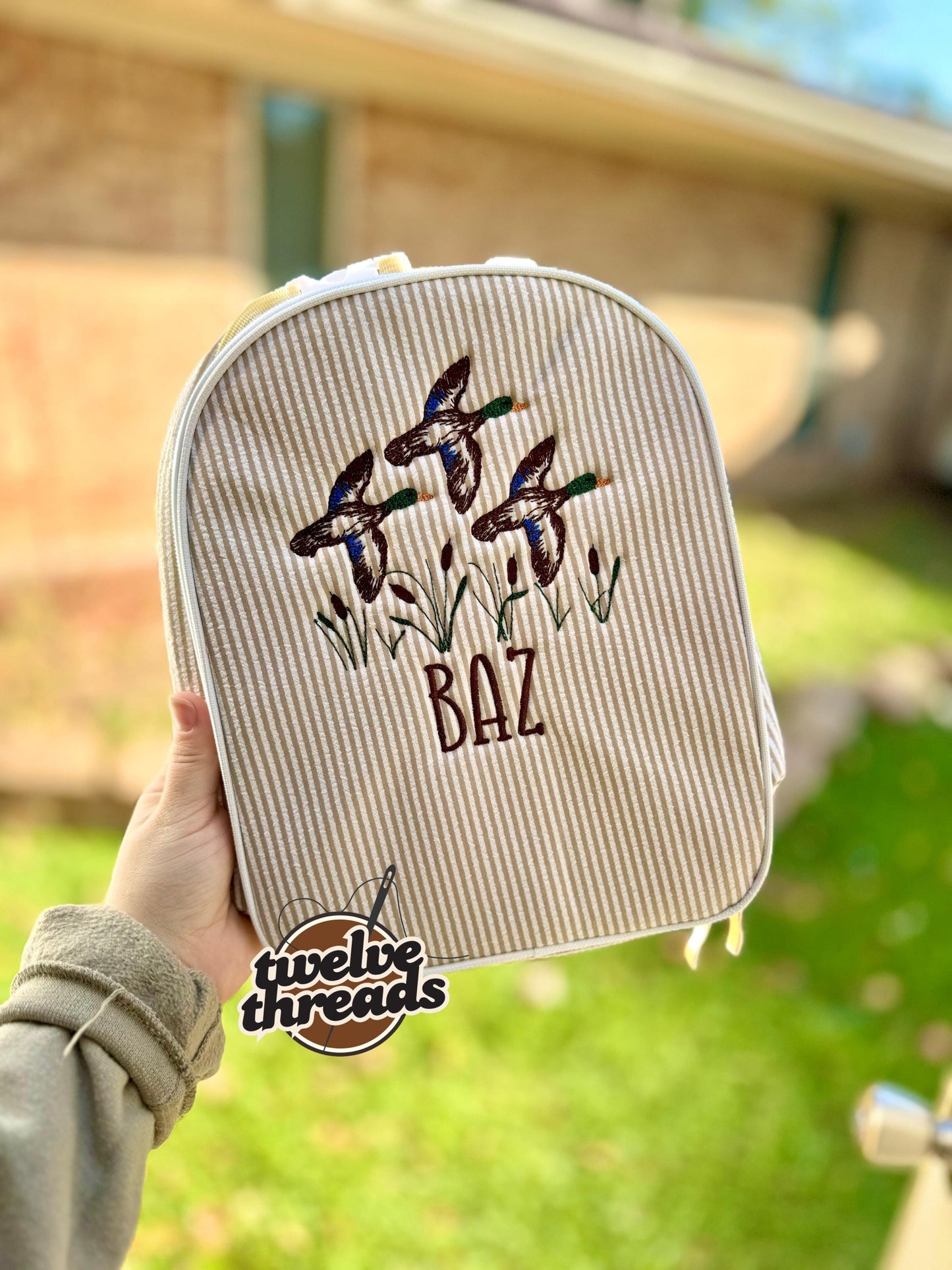 Embroidered Seersucker lunch box - mallard ducks - swamp - kids lunch box - lunch bag - adult lunch box - embroidered lunch box -embroidery