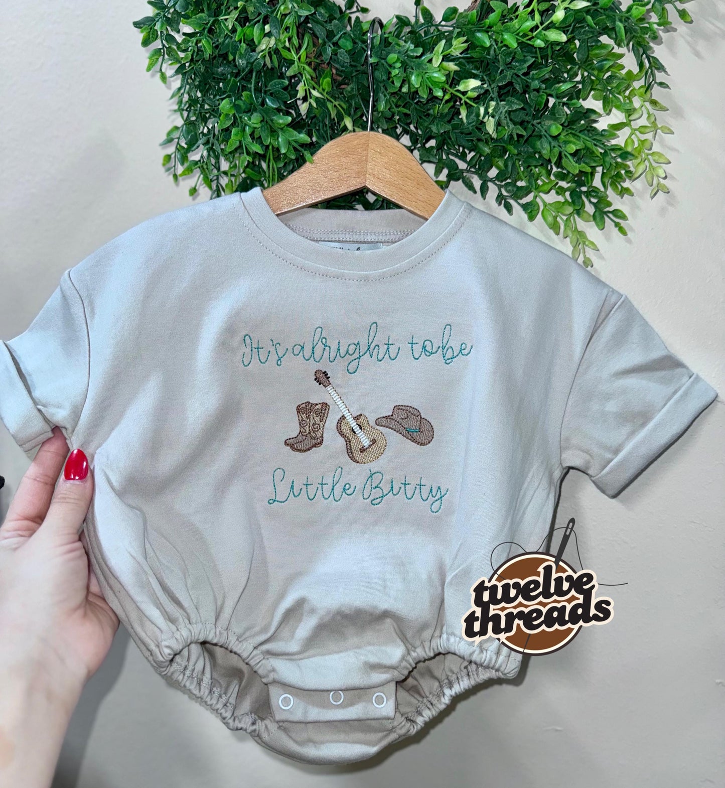 It’s alright to be Little Bitty - country song - Alan Jackson - western - cowboy - embroidered t shirt - kids bubble romper - embroidery -