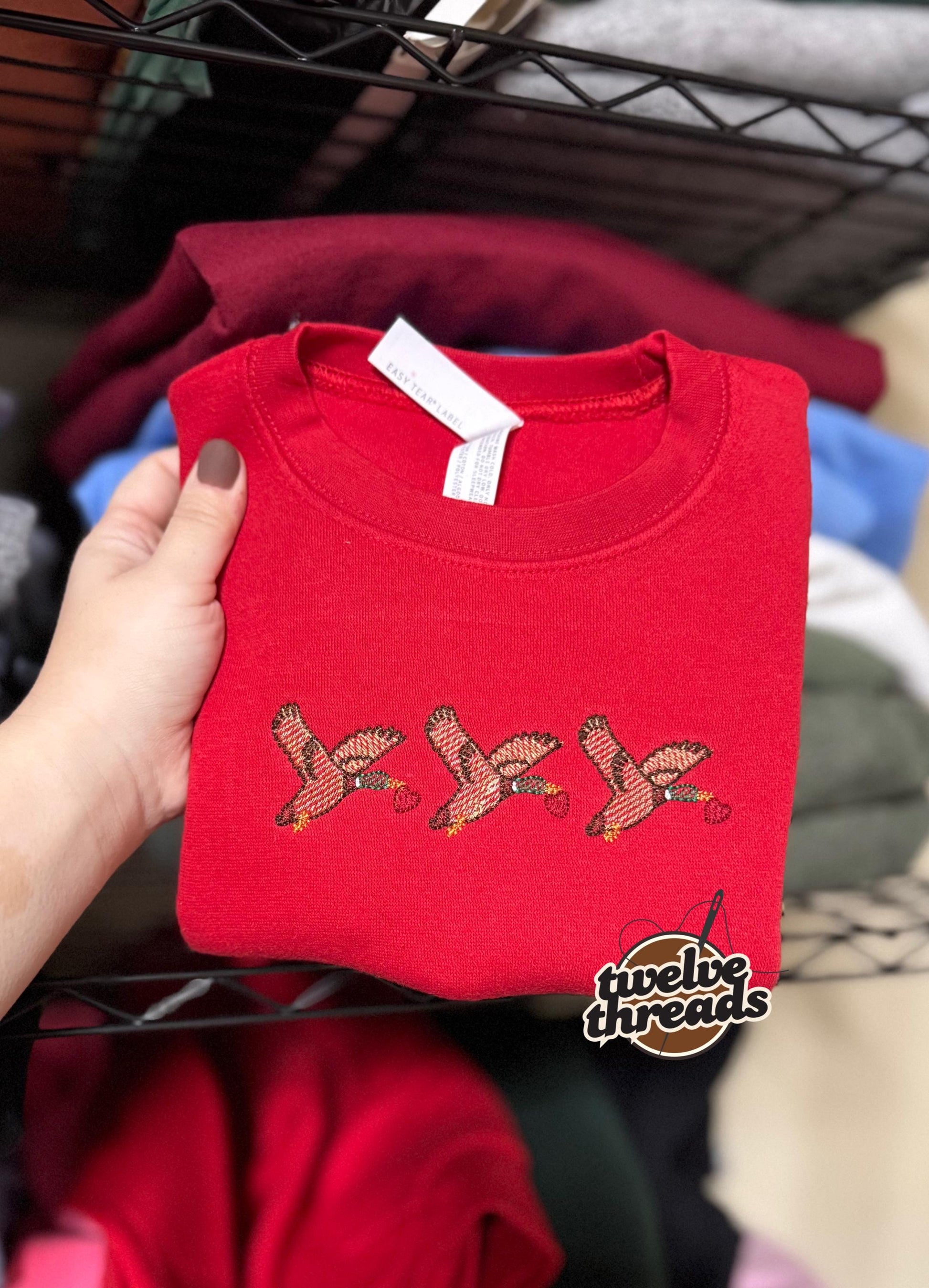 Embroidered trio mallard duck Valentine’s Day, kids bday design, holiday embroidery, hearts and ducks, custom embroidery, toddler and youth