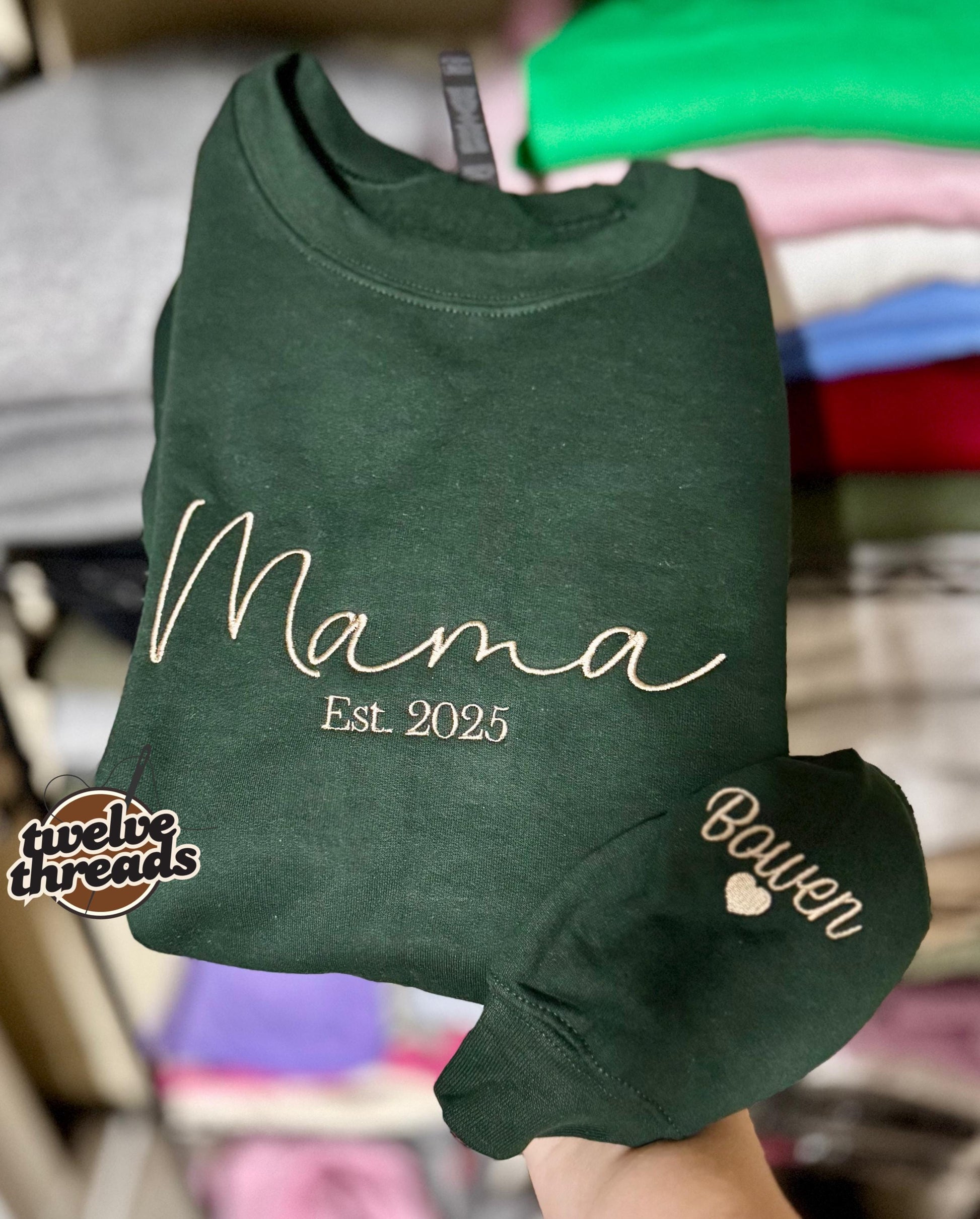 Embroidered custom name crew neck, personalized sweatshirt, embroidered unisex t shirt, embroidered names on the sleeve, custom names