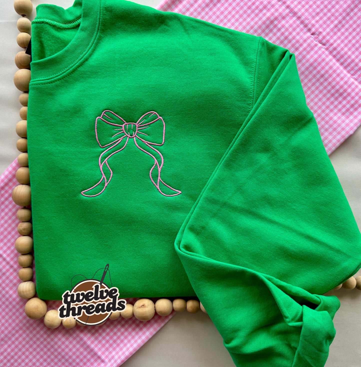 Embroidered coquette bow, pocket design, embroidery, girly sweatshirt, Valentine’s Day, vday, holiday crewneck, pocket designs, valentines