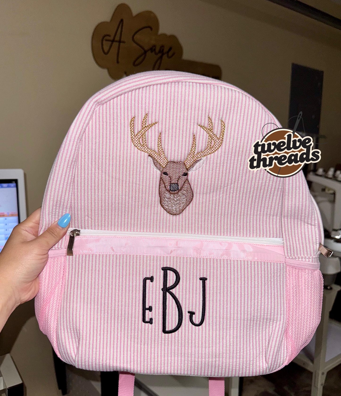Embroidered Seersucker backpack - deer - deer season - kids backpack - diaper bag - adult backpack - embroidered backpack - embroidery