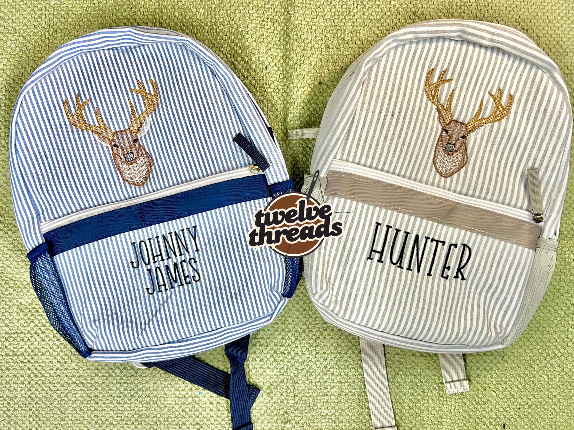 Embroidered Seersucker backpack - deer - deer season - kids backpack - diaper bag - adult backpack - embroidered backpack - embroidery