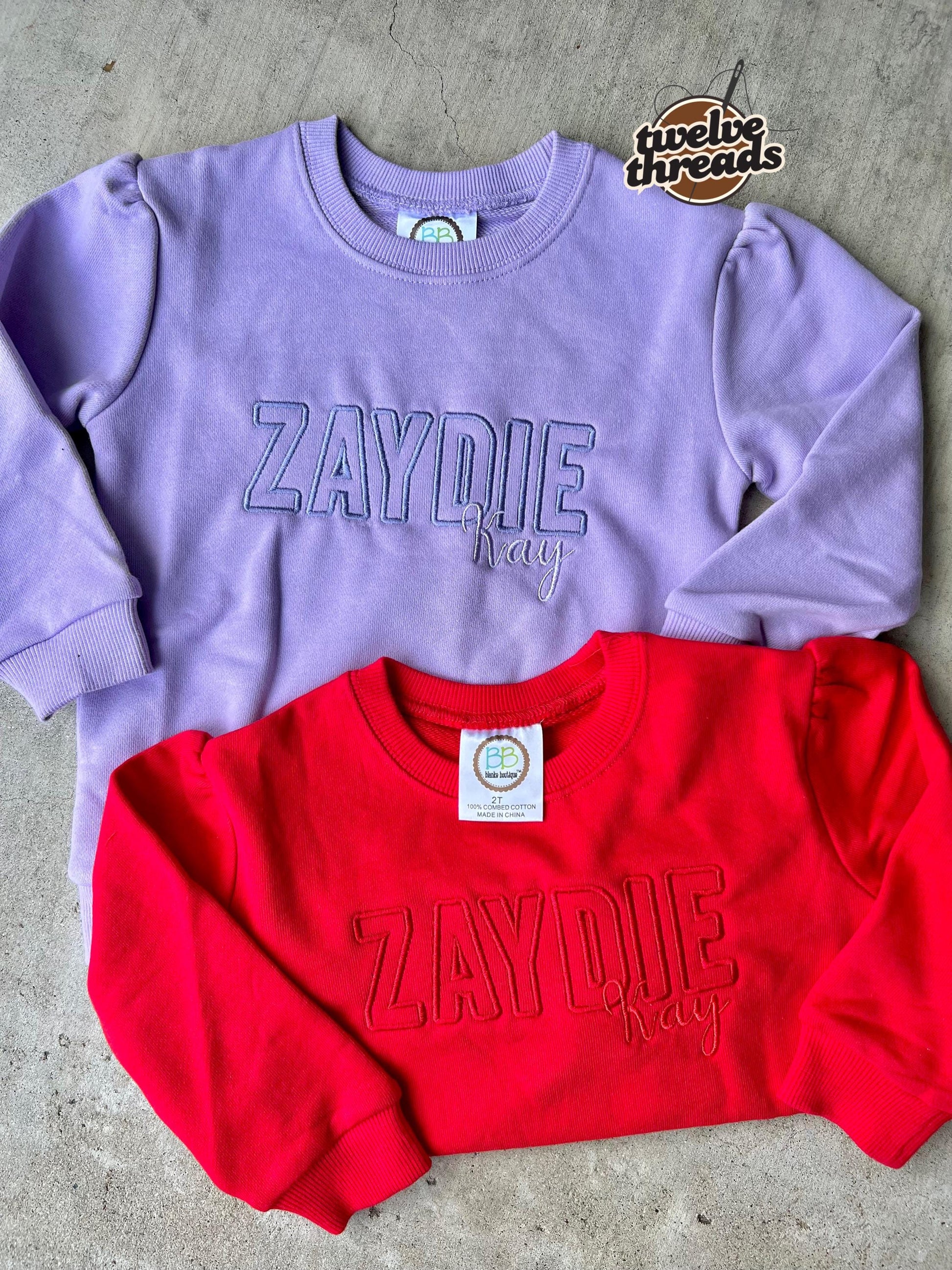 Kids Double name Embroidered Sweatshirt - youth - baby - kids embroidery - monogram - initials - embroidered names - sweatshirt - crew neck