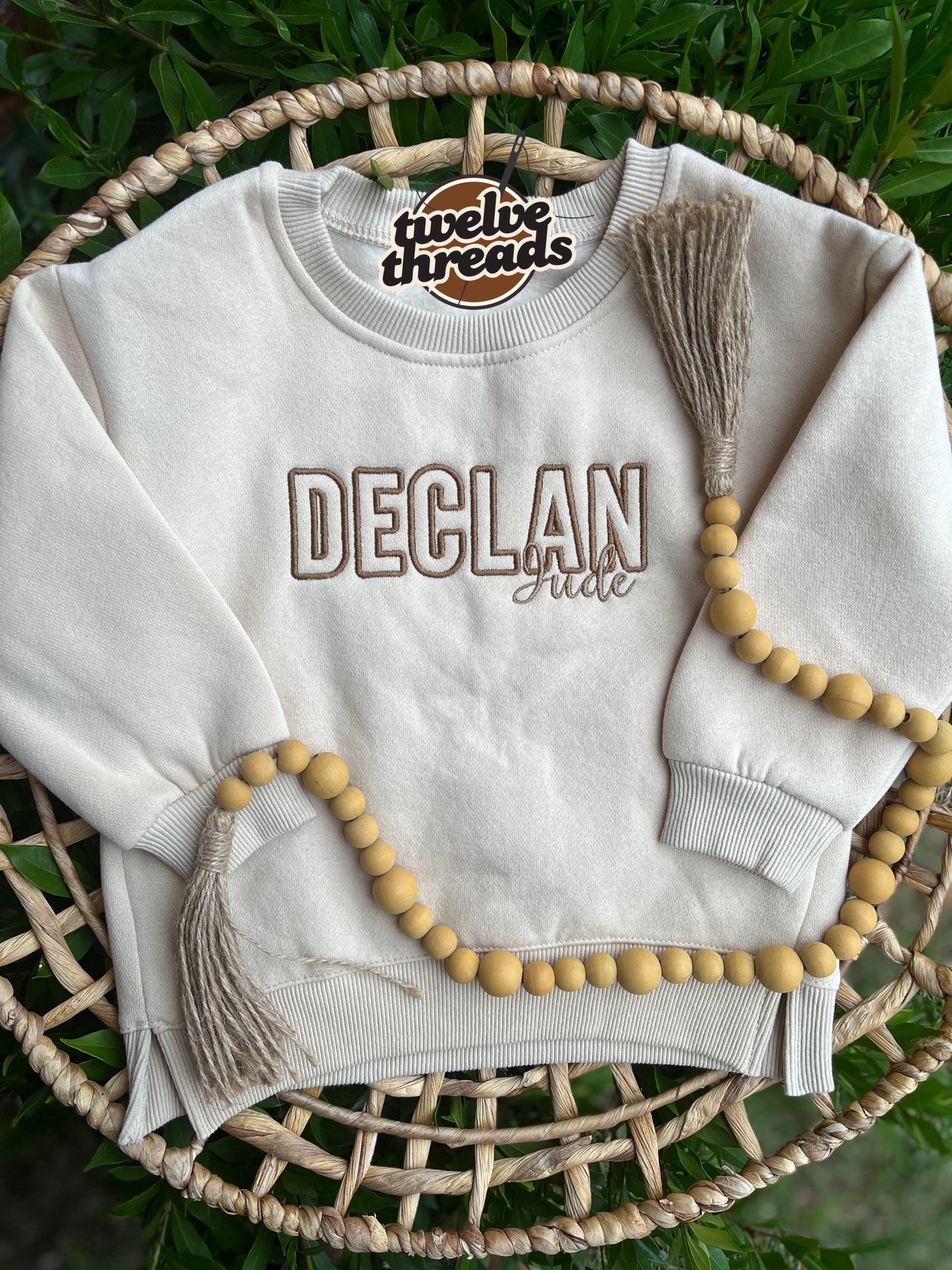 Kids Double name Embroidered Sweatshirt - youth - baby - kids embroidery - monogram - initials - embroidered names - sweatshirt - crew neck