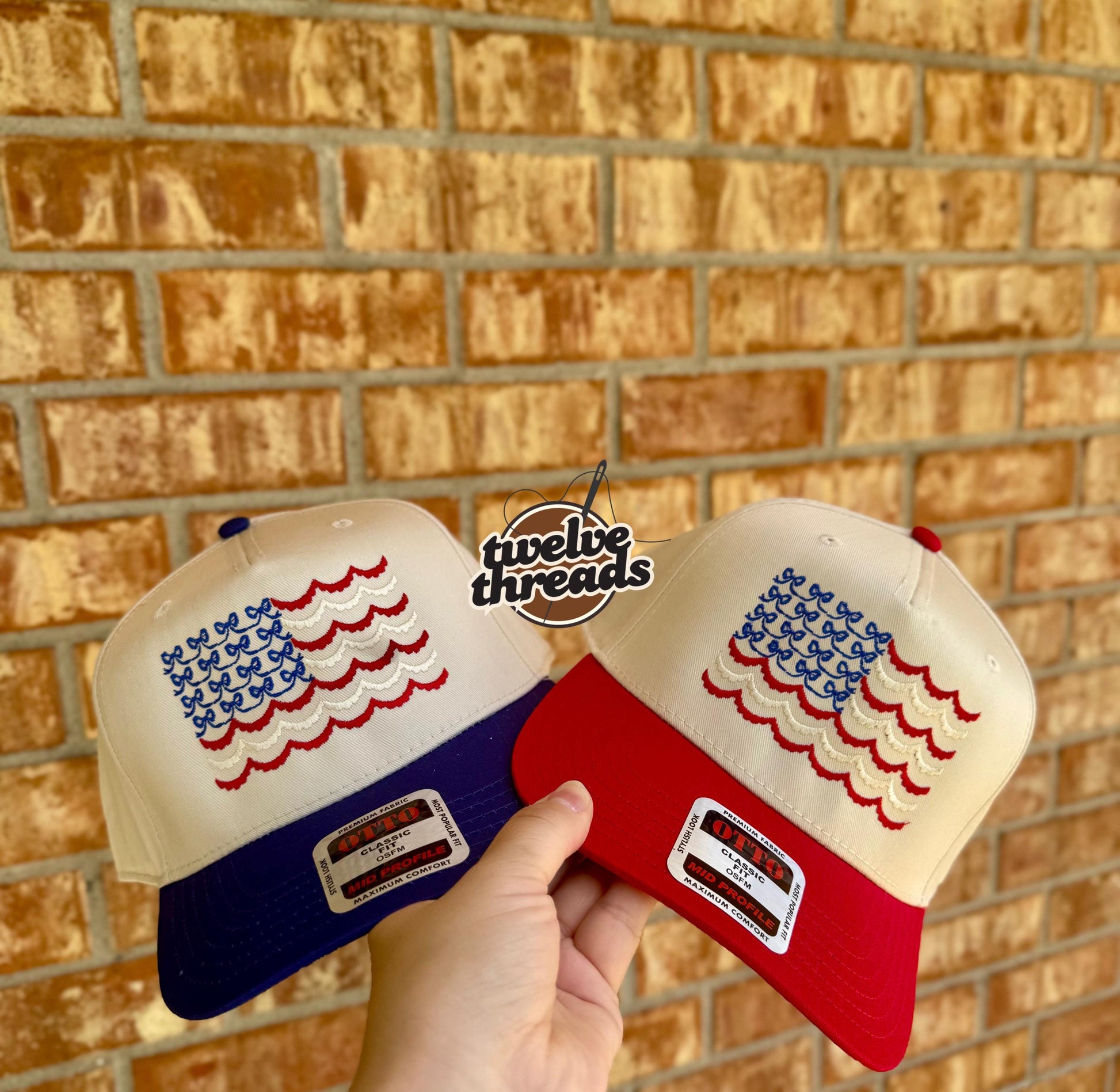 Embroidered USA flag Otto cap, 5 panel Otto cap, trucker hat, custom embroidery, embroidery trucker hat, patriotic, scalloped flag