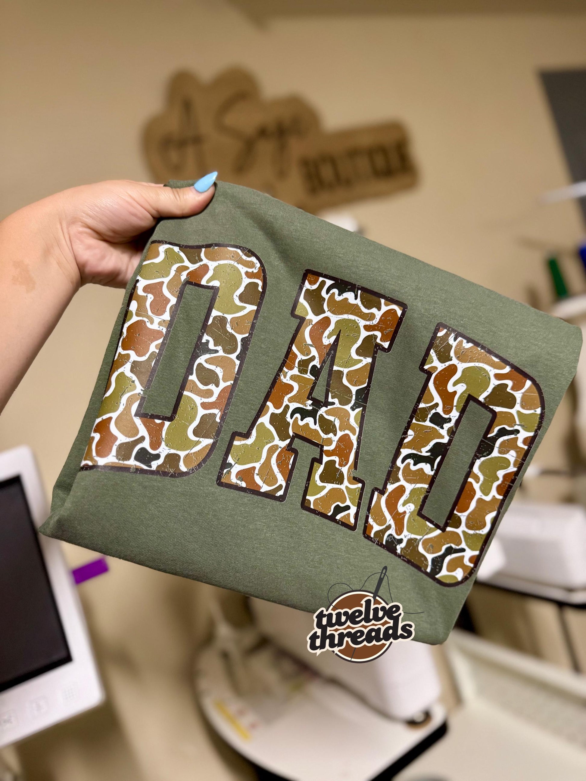 Camo dad t shirt, Father’s Day gift idea, camo dad dtf design, comfort colors tank top, Gildan sweatshirt, dad, dad tee, shirts