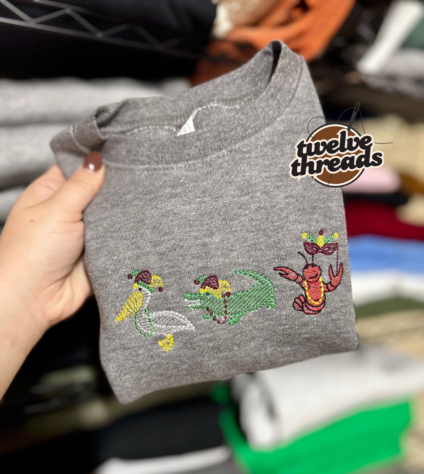 Mardi Gras embroidered sweatshirt or t shirt, holiday, king cake, Louisiana, southern holiday, throw me beads mister, parade, crawfish, fun