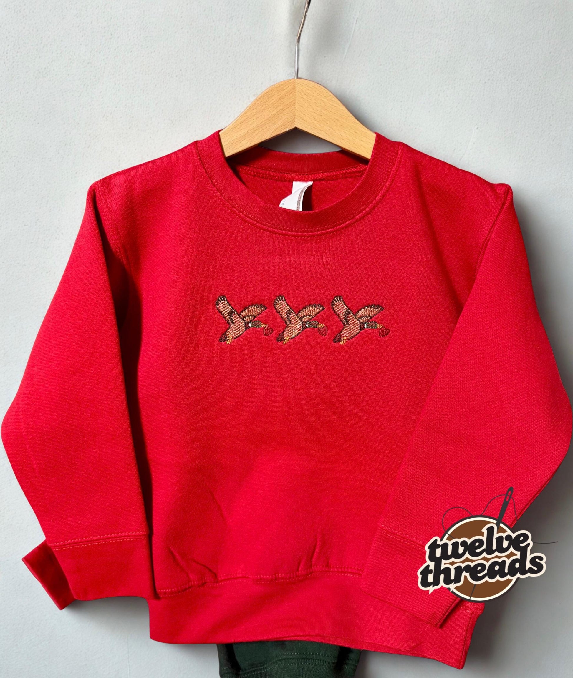 Embroidered trio mallard duck Valentine’s Day, kids bday design, holiday embroidery, hearts and ducks, custom embroidery, toddler and youth