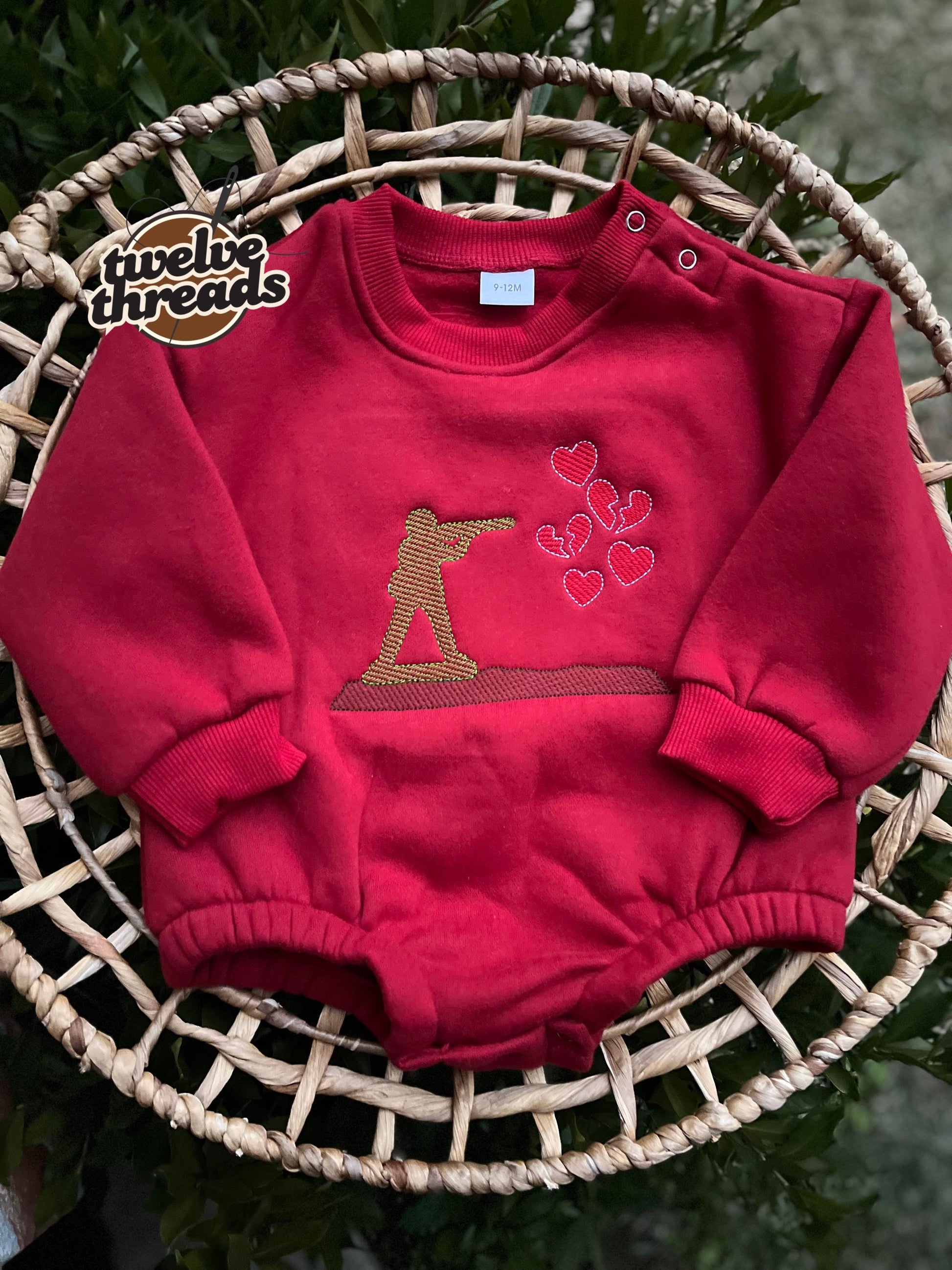 Army man Valentine’s Day shooting heart, boy valentines design, embroidered vday, kids crewneck, custom embroidery, toddler and youth, tee