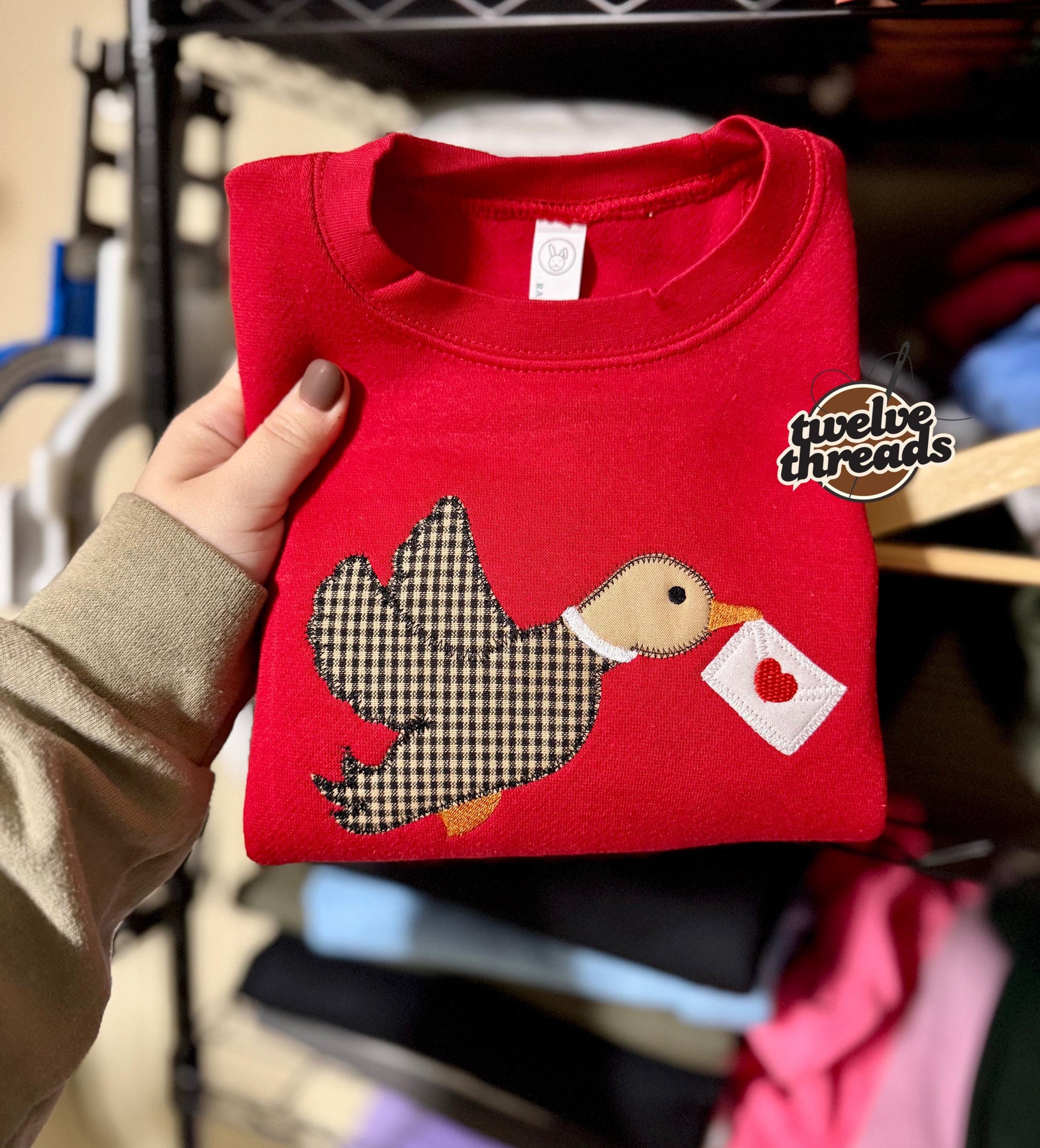 Applique mallard duck carrying heart envelope, boys valentines, kids embroidery, embroidered boys vday, Applique, holiday, love, kids v-day