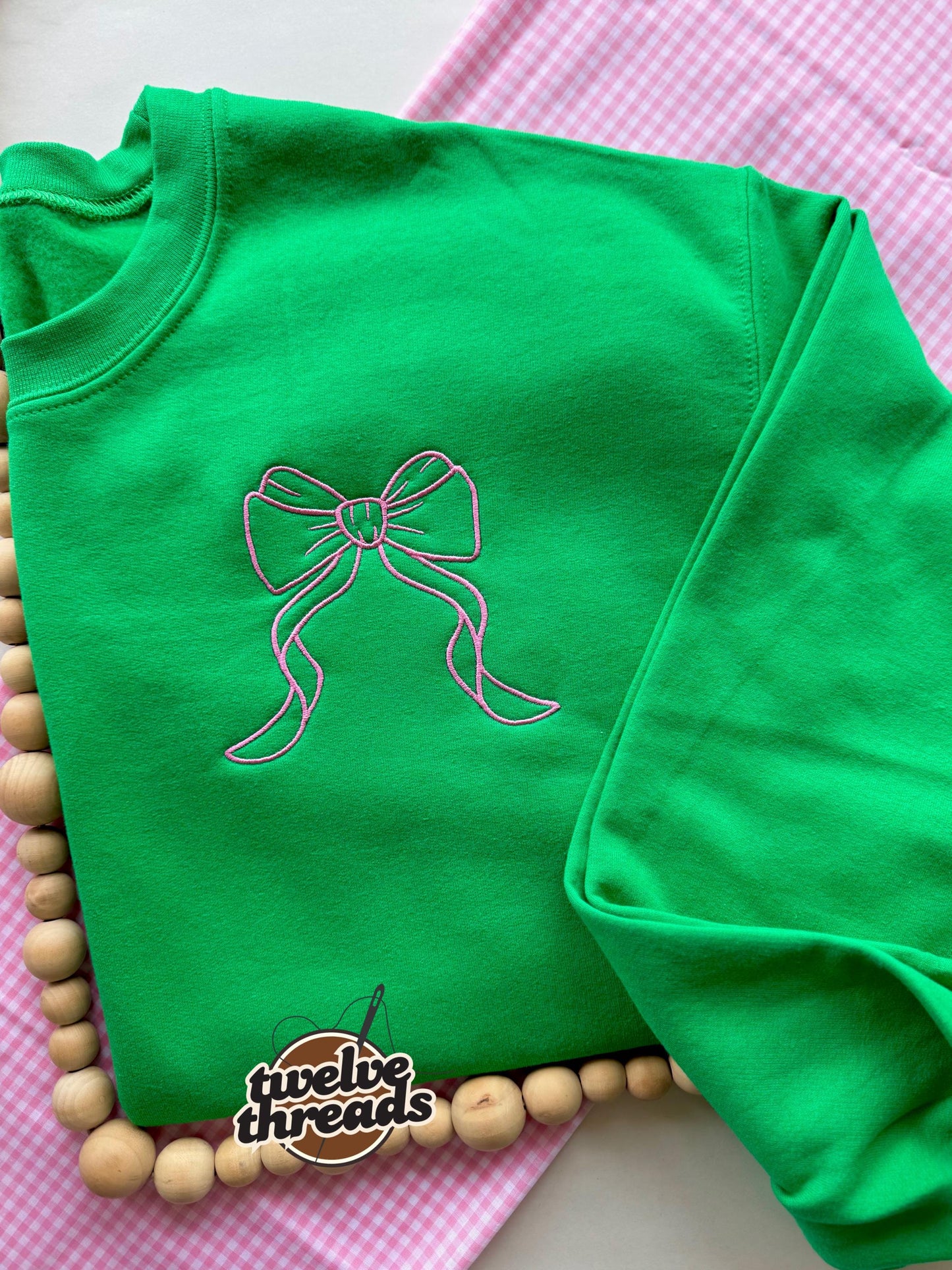 Embroidered coquette bow, pocket design, embroidery, girly sweatshirt, Valentine’s Day, vday, holiday crewneck, pocket designs, valentines