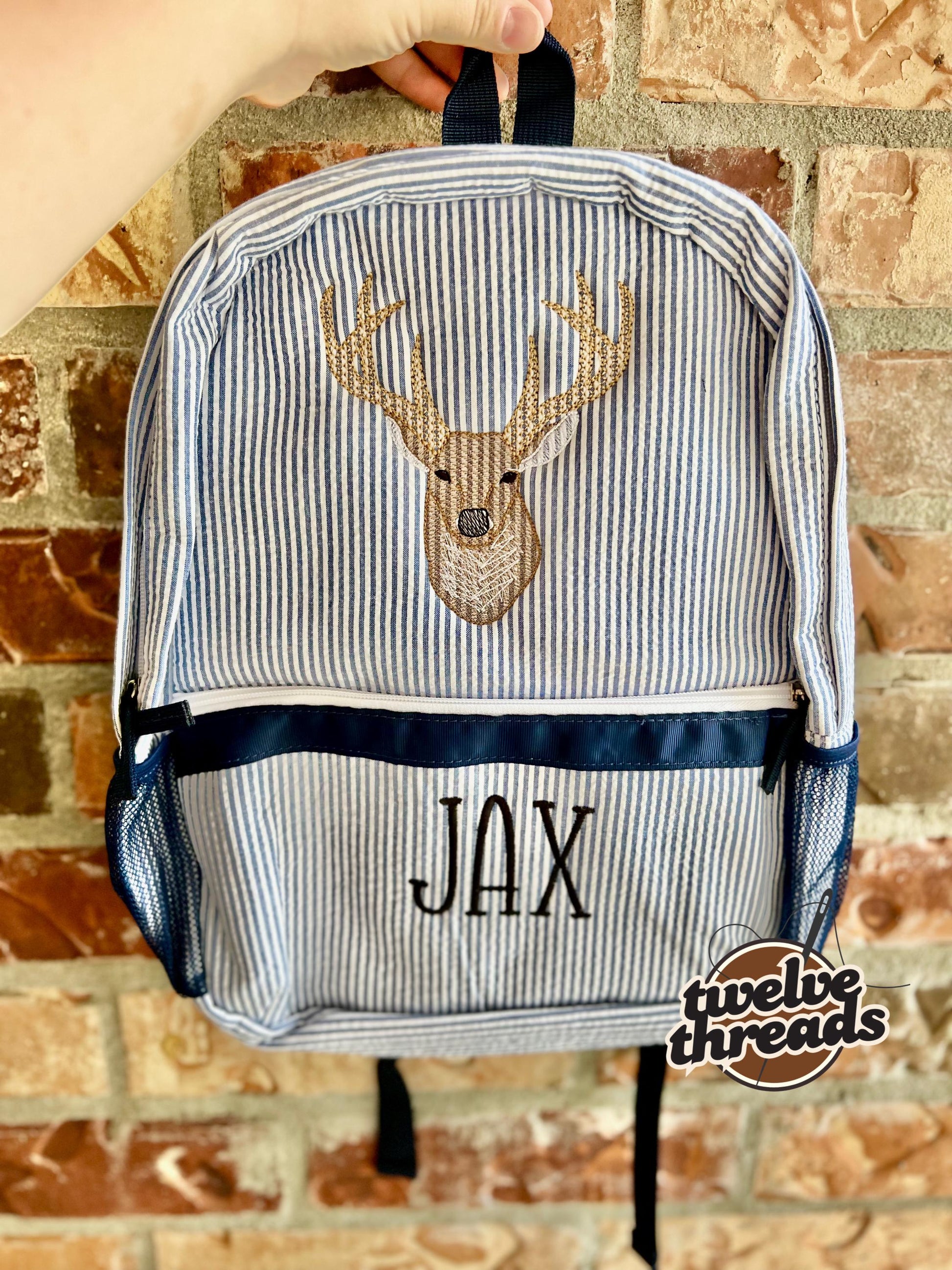 Embroidered Seersucker backpack - deer - deer season - kids backpack - diaper bag - adult backpack - embroidered backpack - embroidery