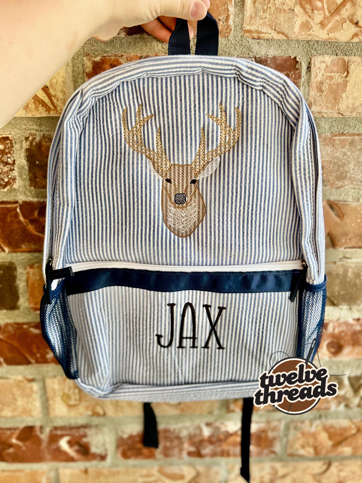 Embroidered Seersucker backpack - deer - deer season - kids backpack - diaper bag - adult backpack - embroidered backpack - embroidery