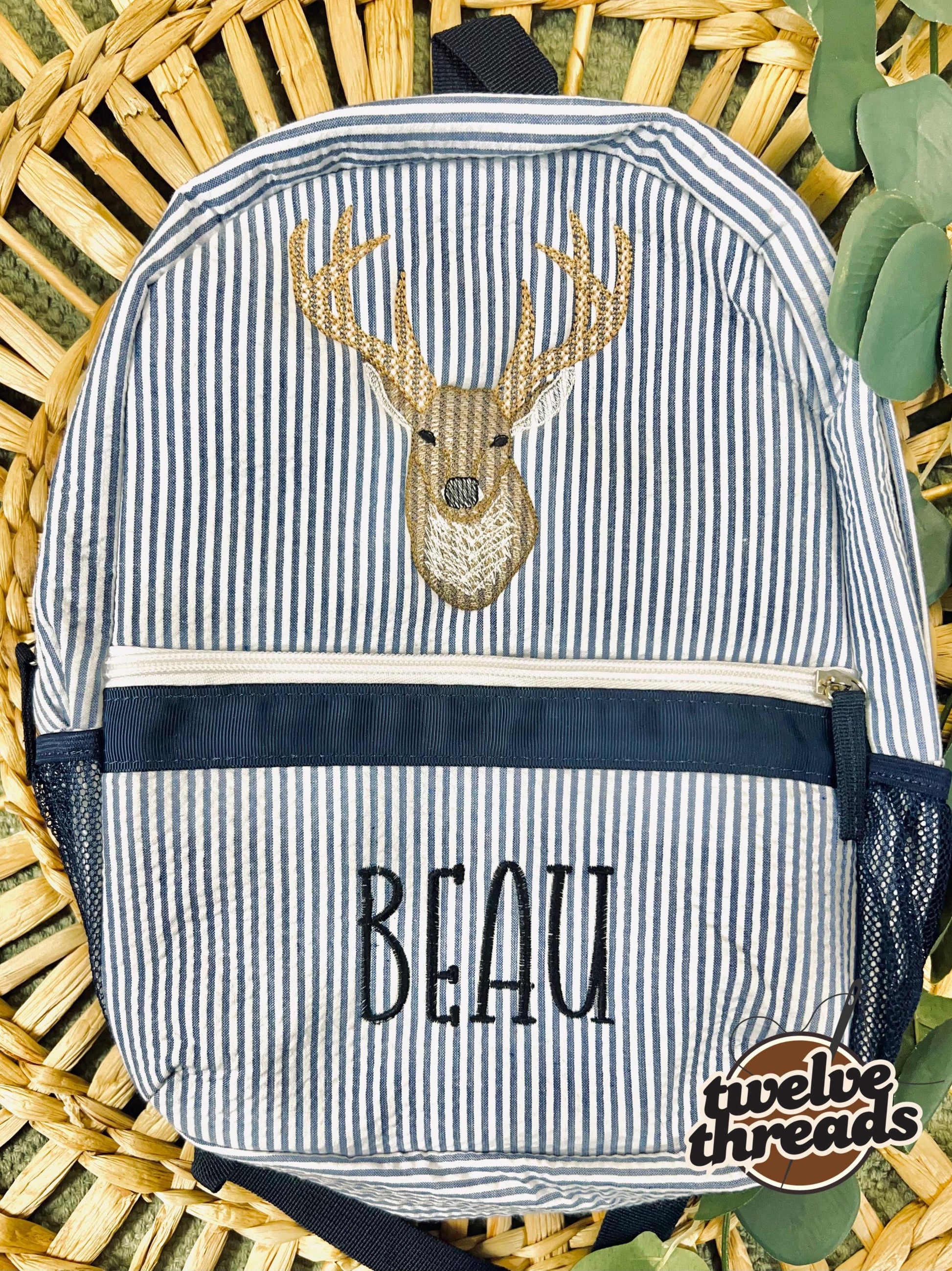 Embroidered Seersucker backpack - deer - deer season - kids backpack - diaper bag - adult backpack - embroidered backpack - embroidery