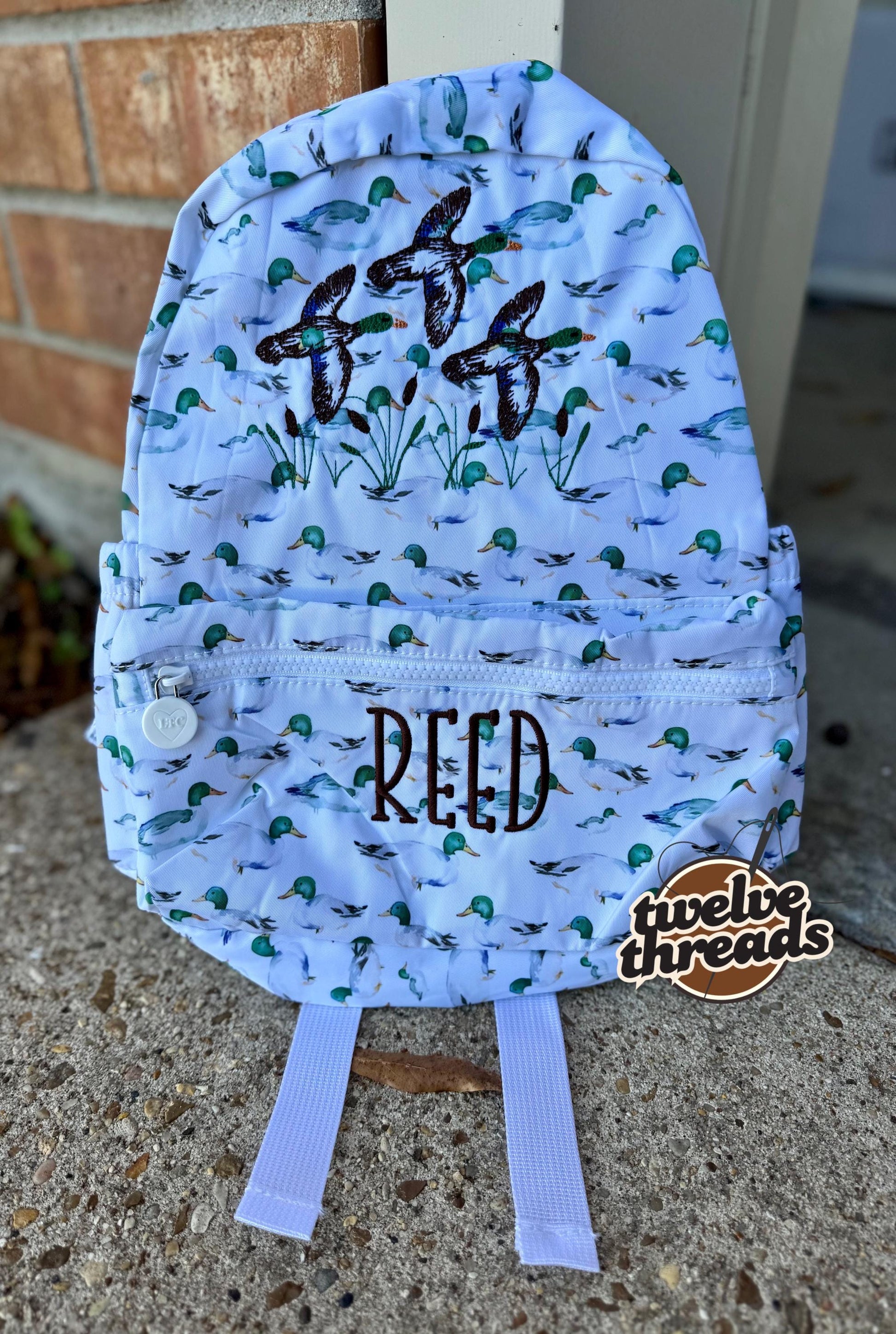 Embroidered Seersucker backpack - mallard ducks gingham - kids backpack - diaper bag - adult backpack - embroidered backpack - embroidery