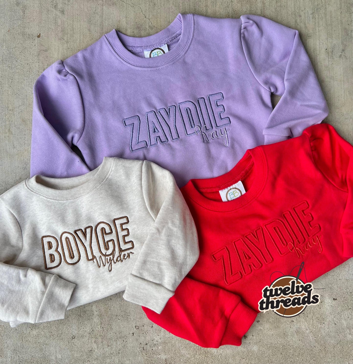 Kids Double name Embroidered Sweatshirt - youth - baby - kids embroidery - monogram - initials - embroidered names - sweatshirt - crew neck